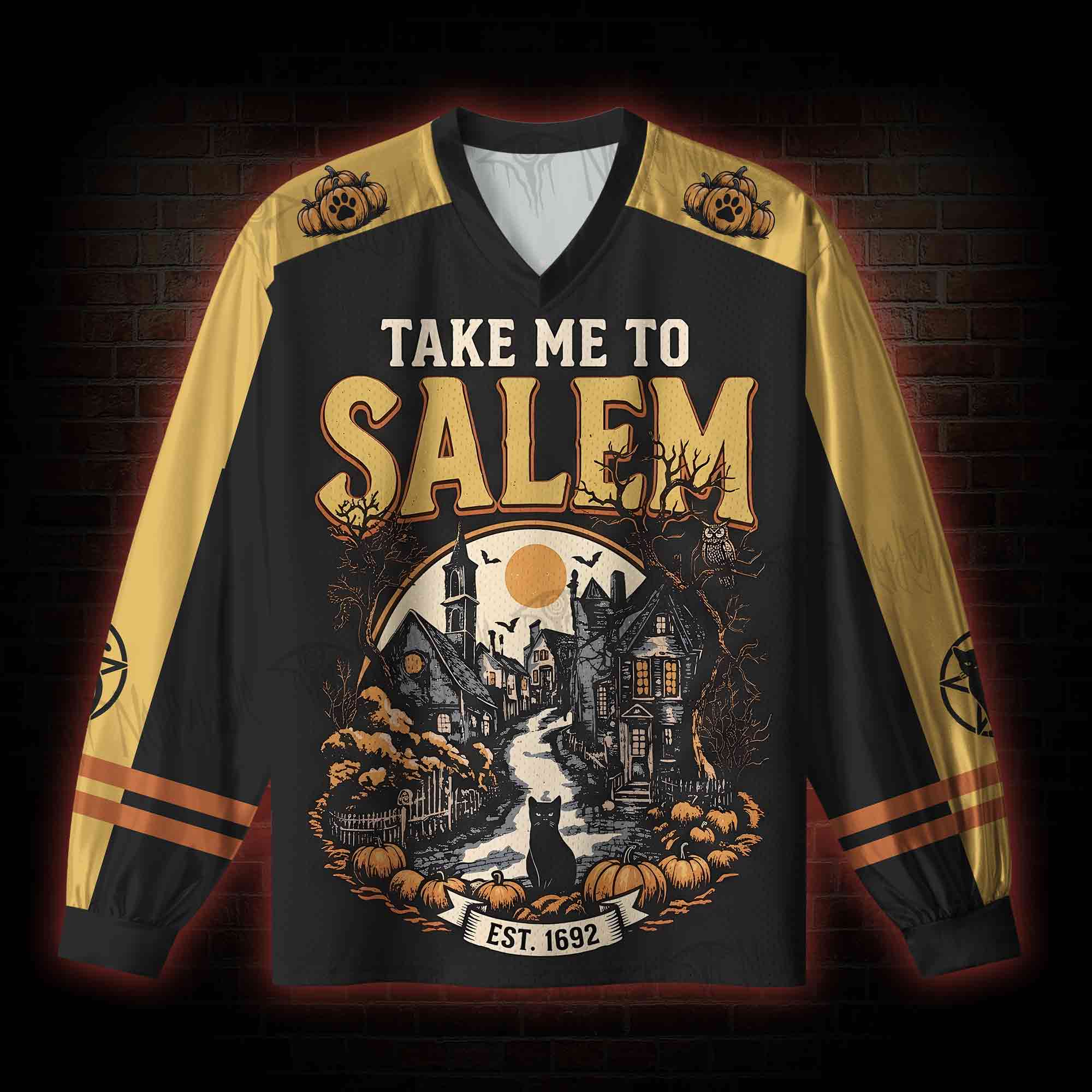 Take Me To Salem Halloween V-Neck Long Sleeve Jersey