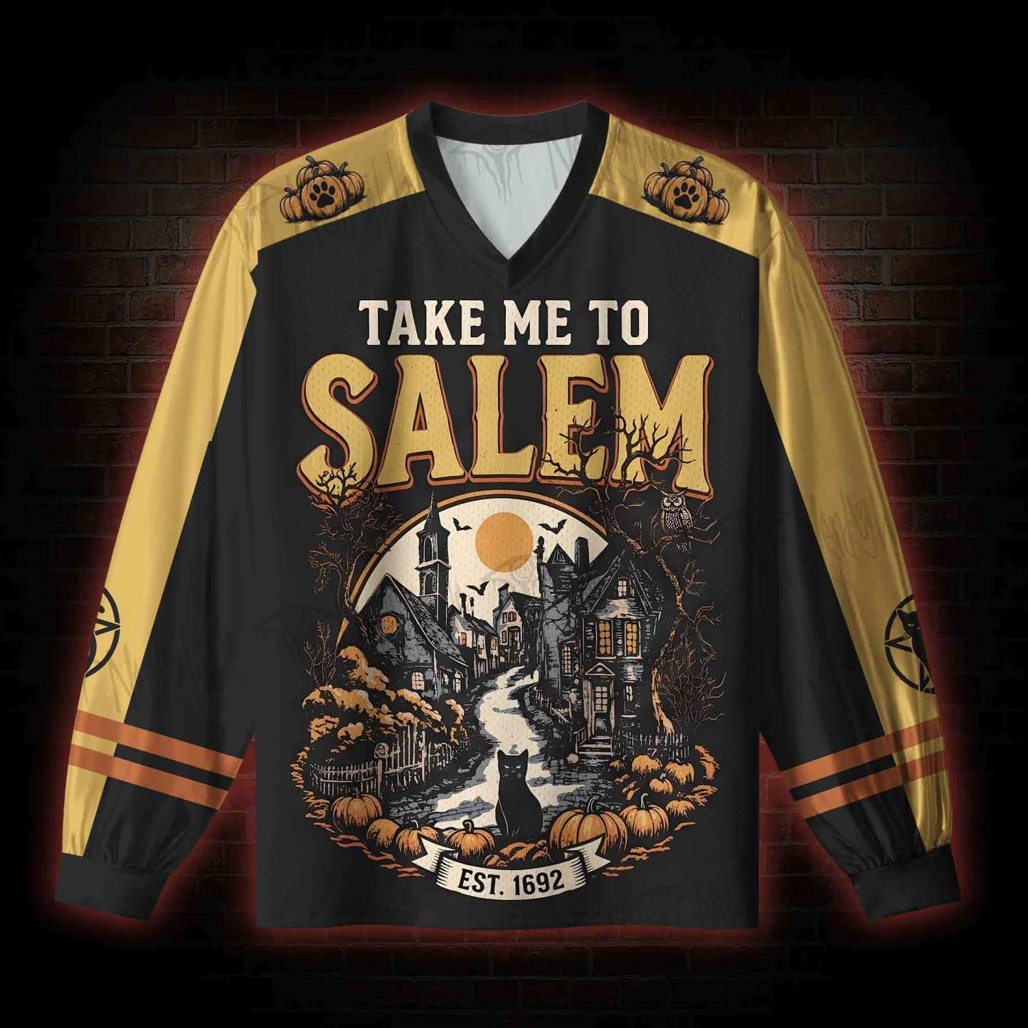Take Me To Salem Halloween V-Neck Long Sleeve Jersey