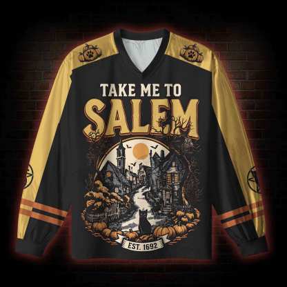 Take Me To Salem Halloween V-Neck Long Sleeve Jersey