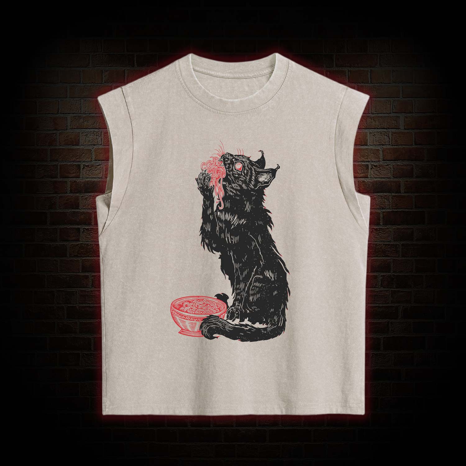 Cat Eating Noodles Women's Washed Tank Top