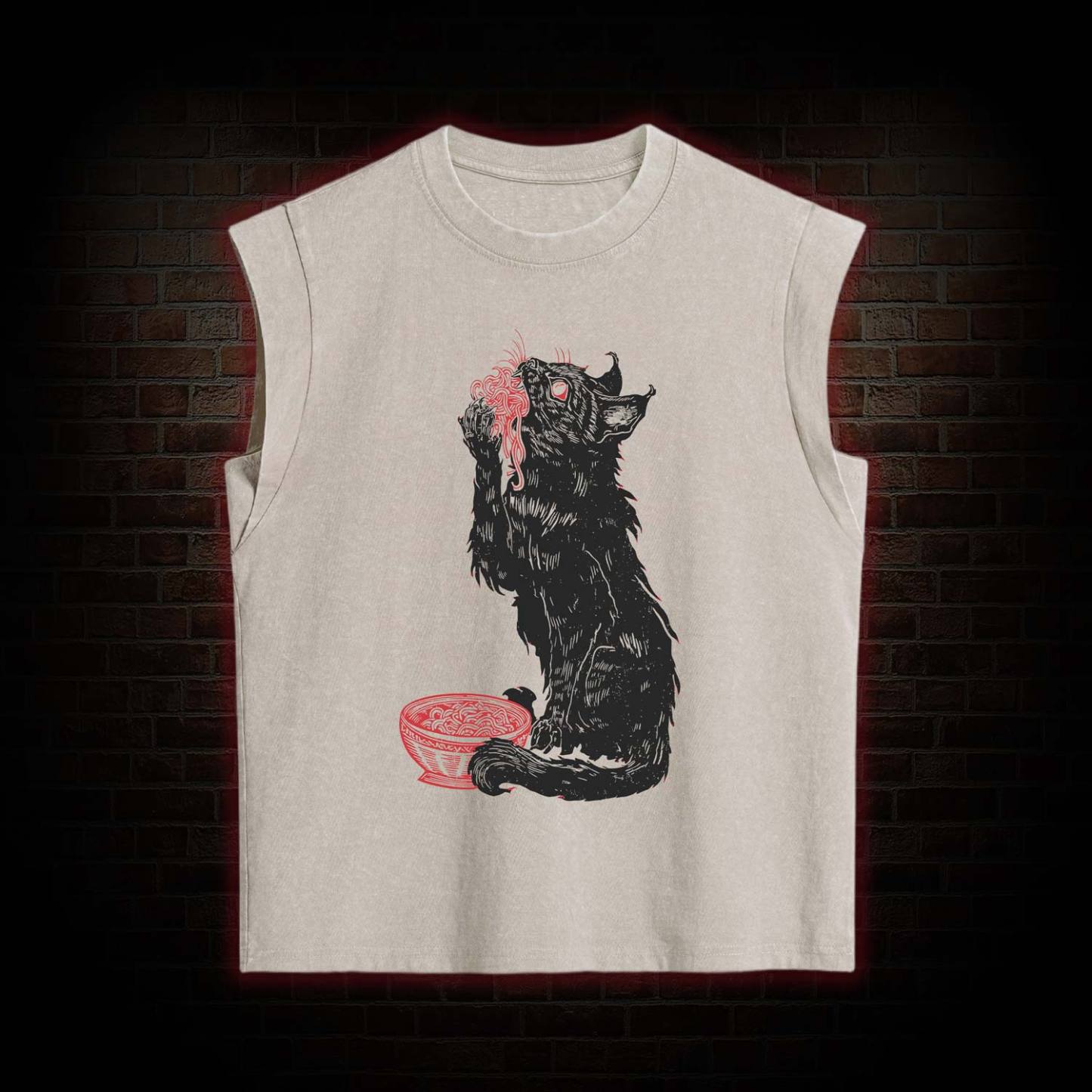 Cat Eating Noodles Women's Washed Tank Top