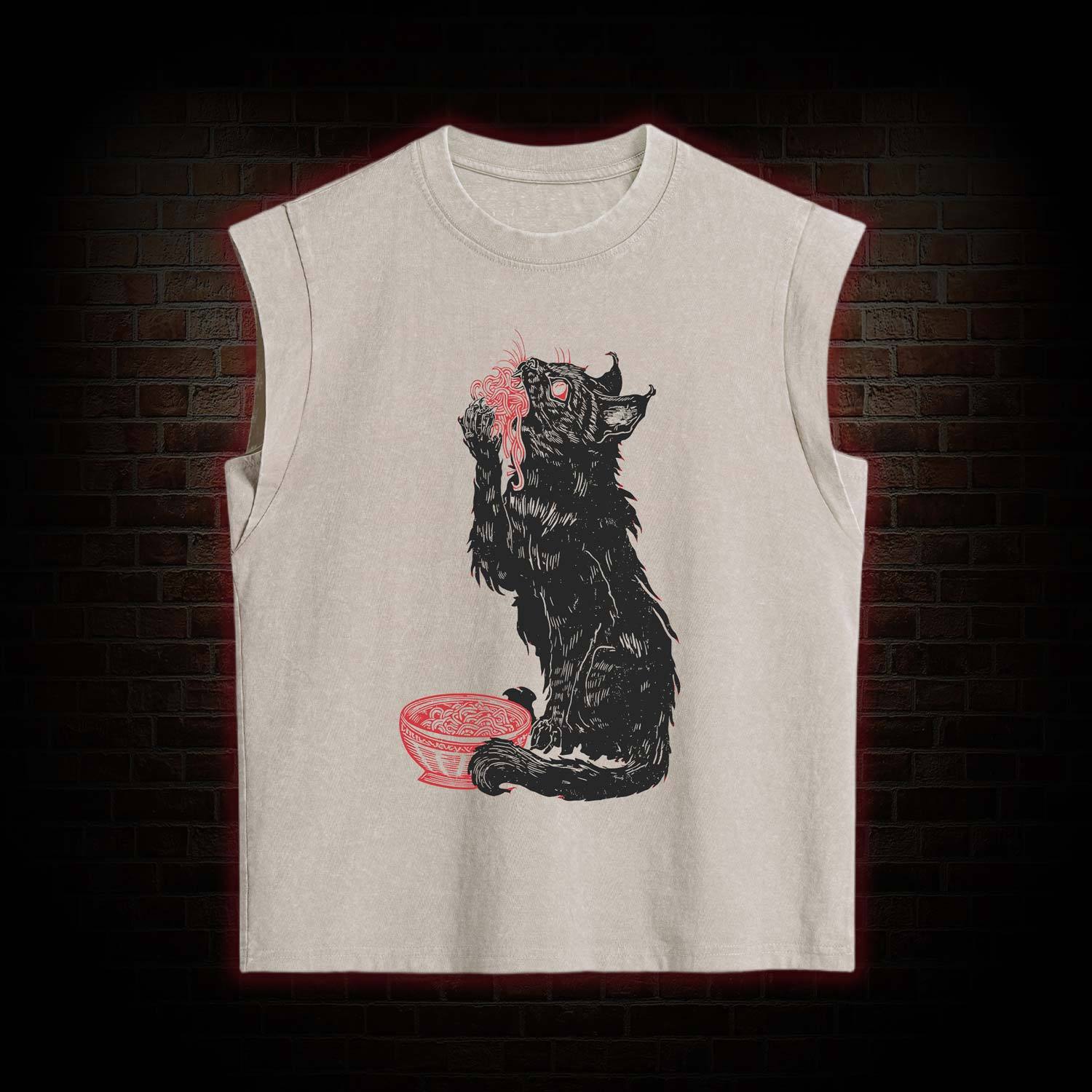 Cat Eating Noodles Women's Washed Tank Top