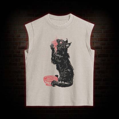 Cat Eating Noodles Women's Washed Tank Top