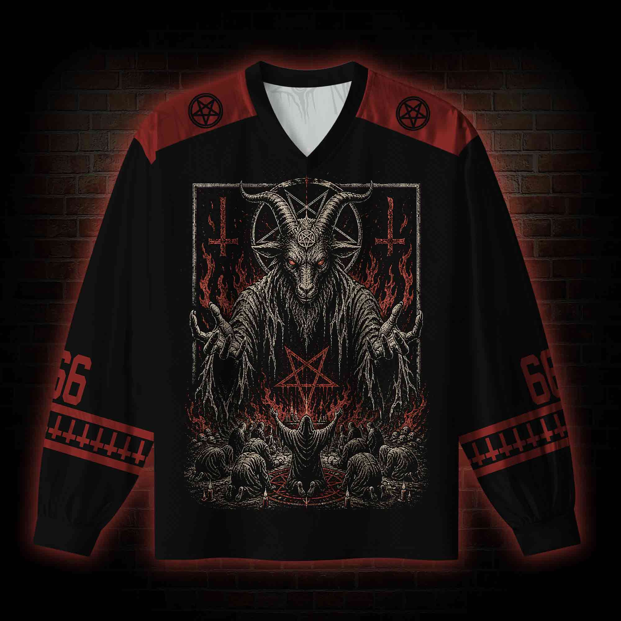 Baphomet Aesthetic V-Neck Long Sleeve Jersey