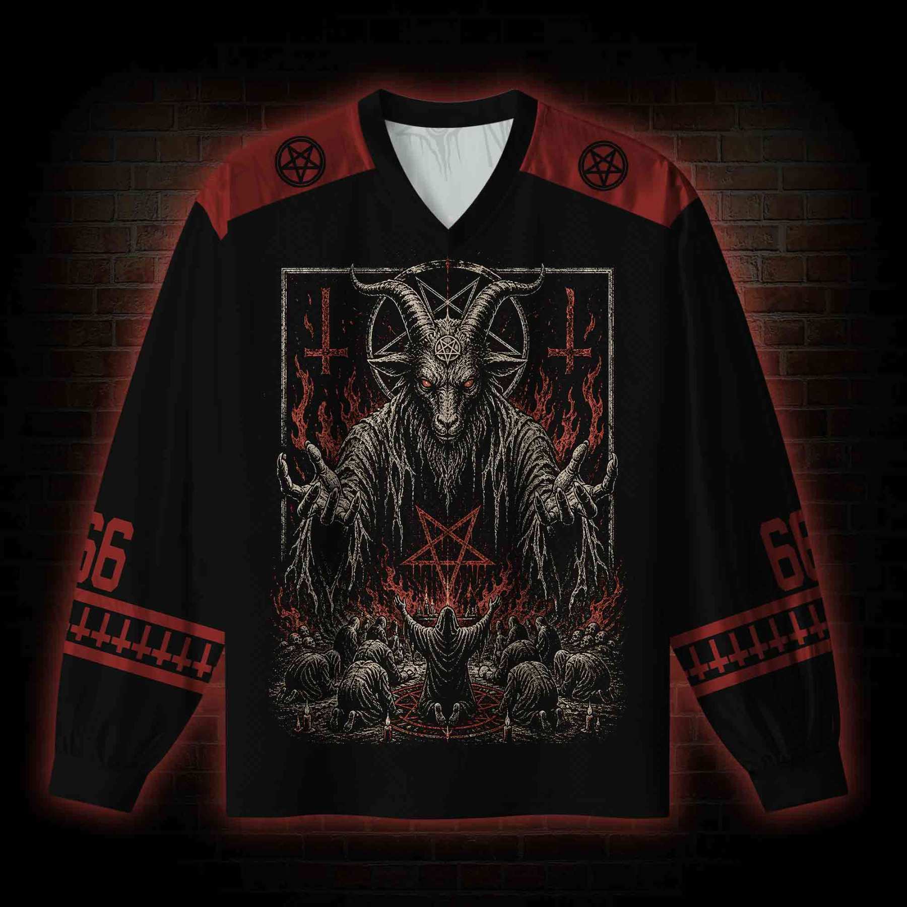 Baphomet Aesthetic V-Neck Long Sleeve Jersey