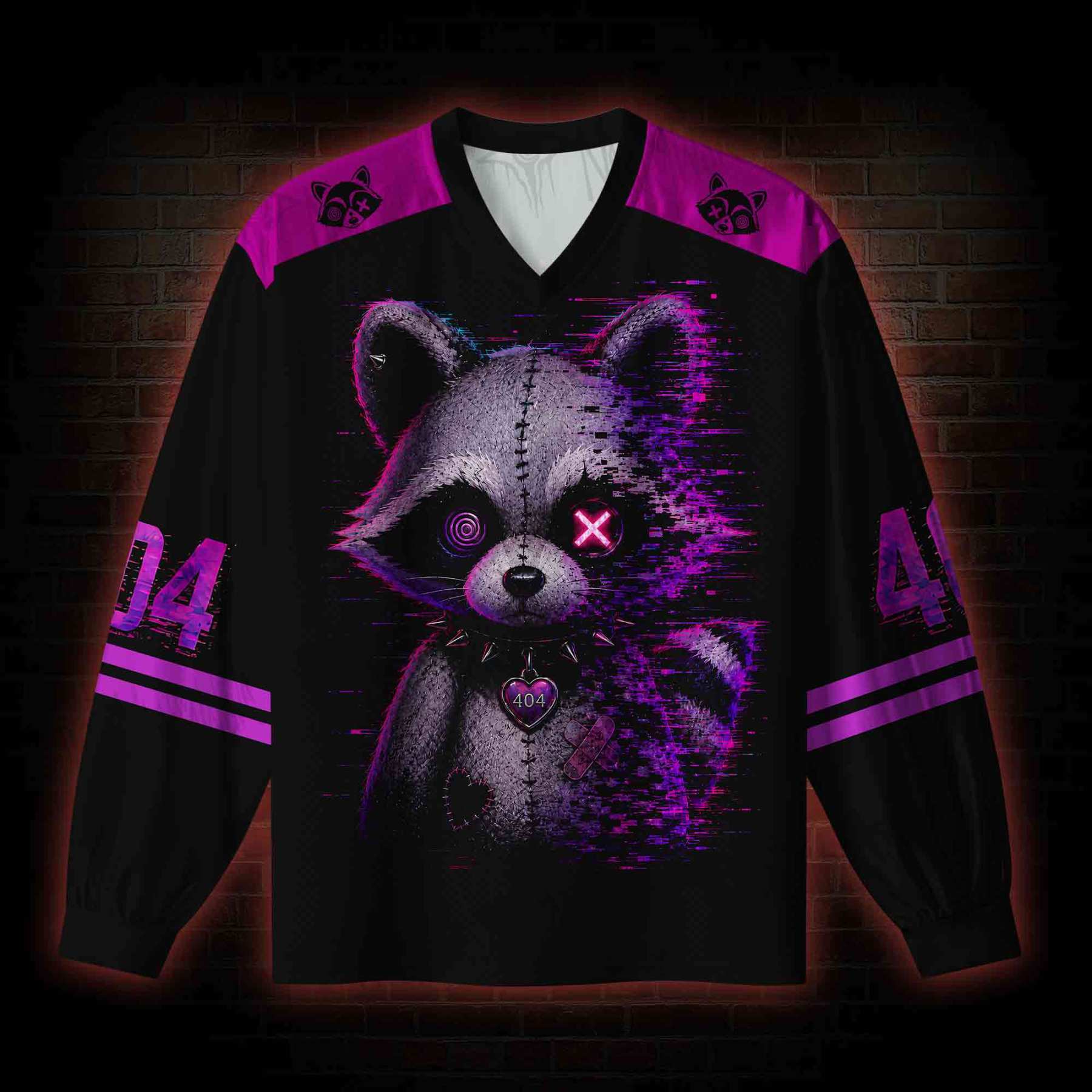 Error 404 Raccoon V-Neck Long Sleeve Jersey