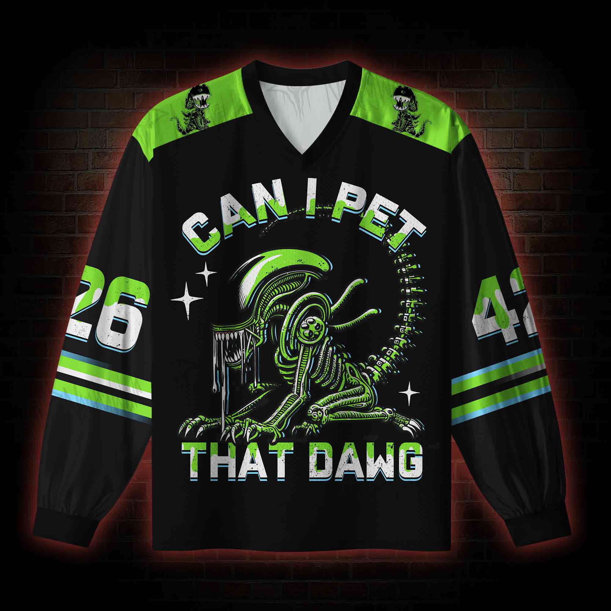 Can I Pet That Dawg V-Neck Long Sleeve Jersey