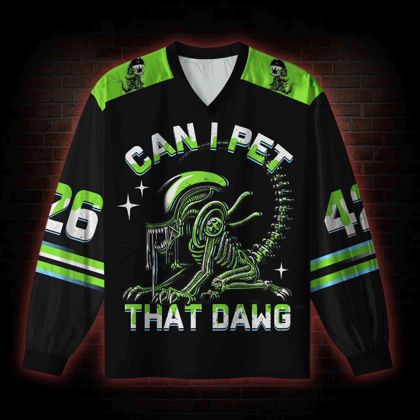 Can I Pet That Dawg V-Neck Long Sleeve Jersey