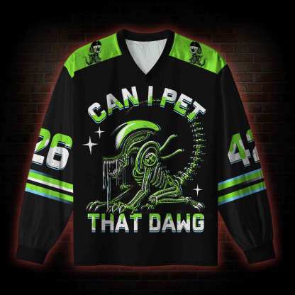 Can I Pet That Dawg V-Neck Long Sleeve Jersey