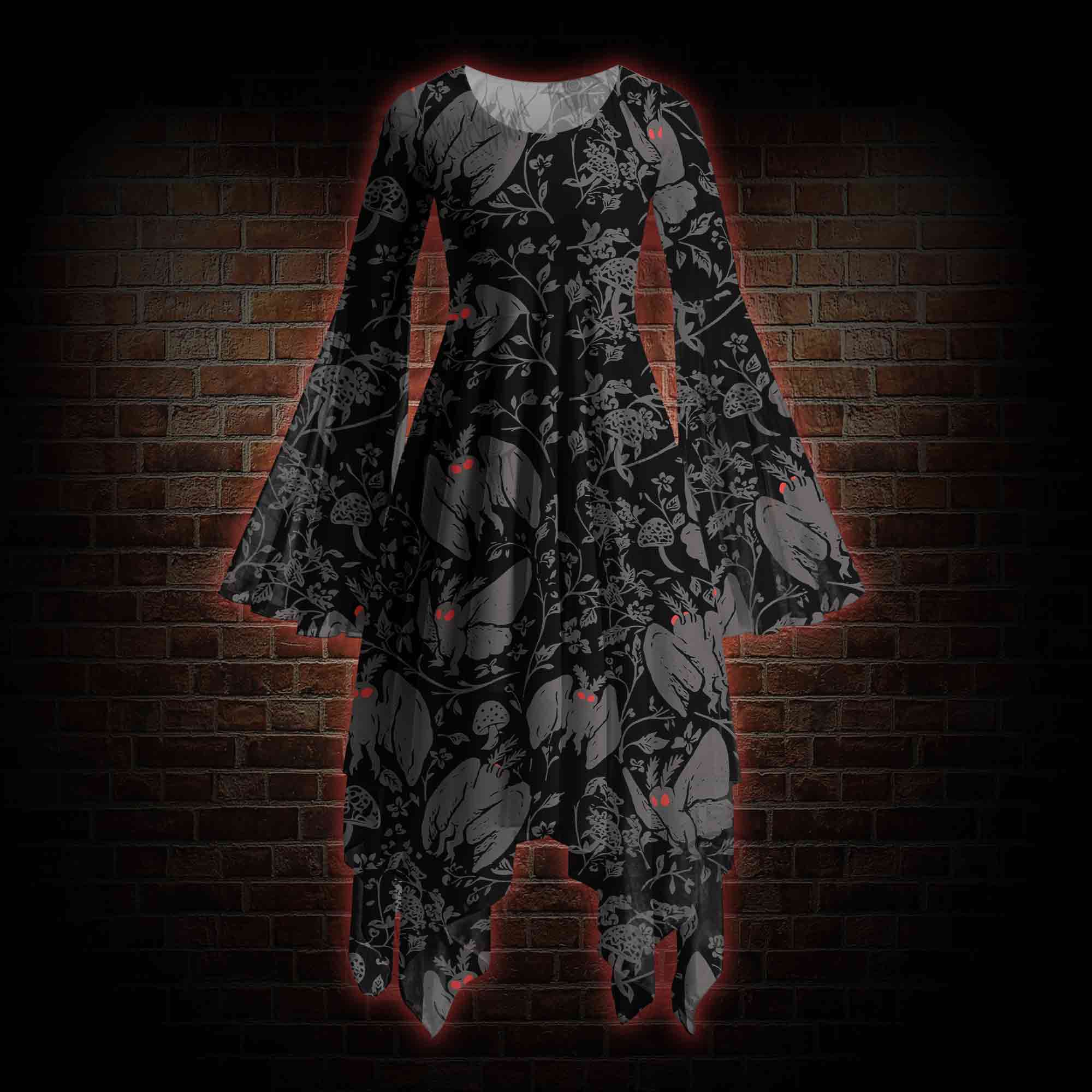 Mothman Bell-sleeve Handkerchief-hem Dress