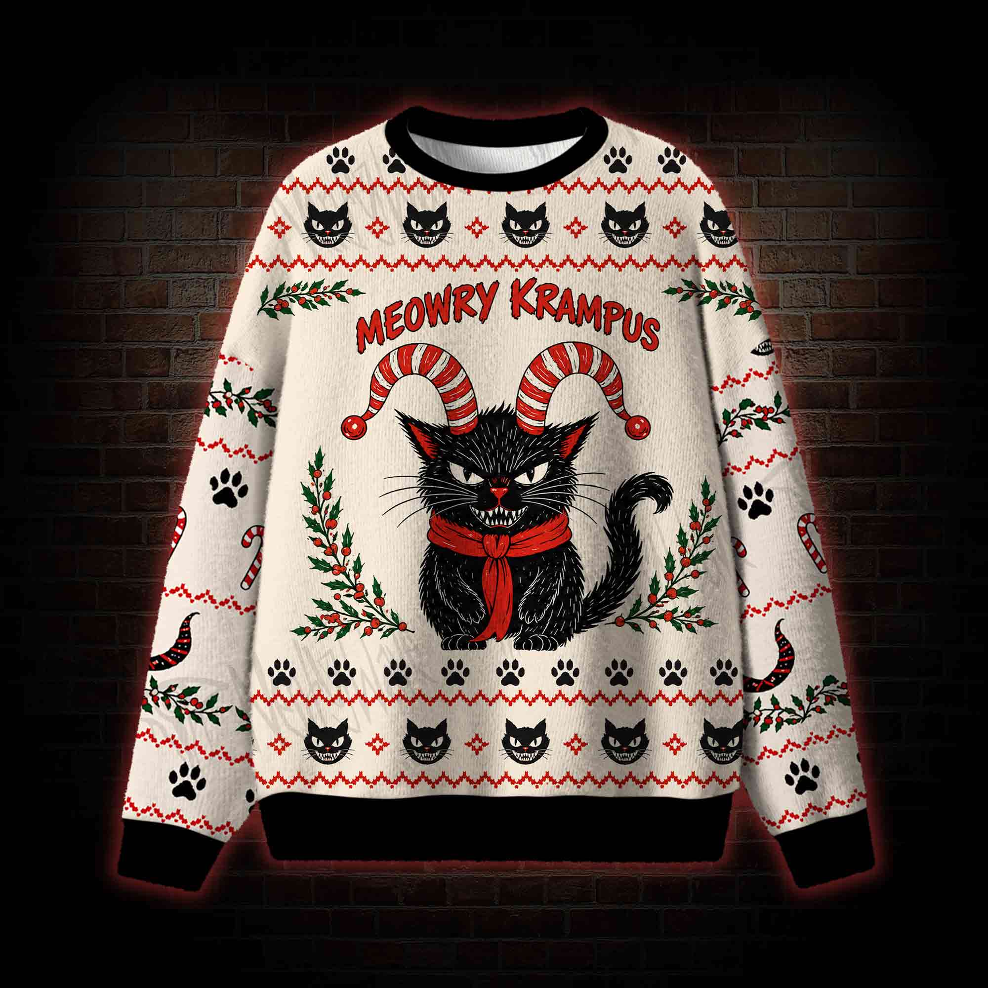 Meowry Krampus Ugly Sweatshirts
