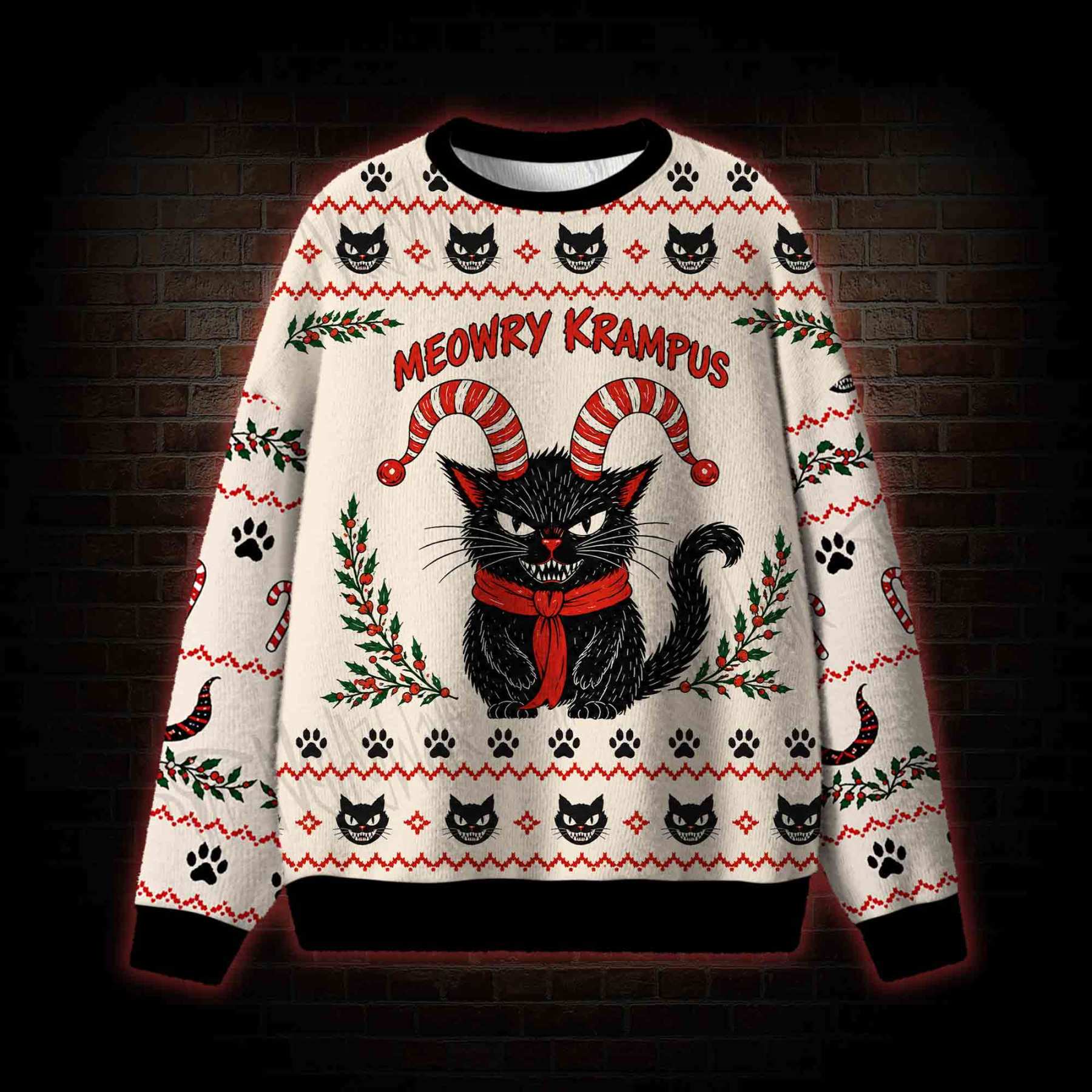 Meowry Krampus Ugly Sweatshirts