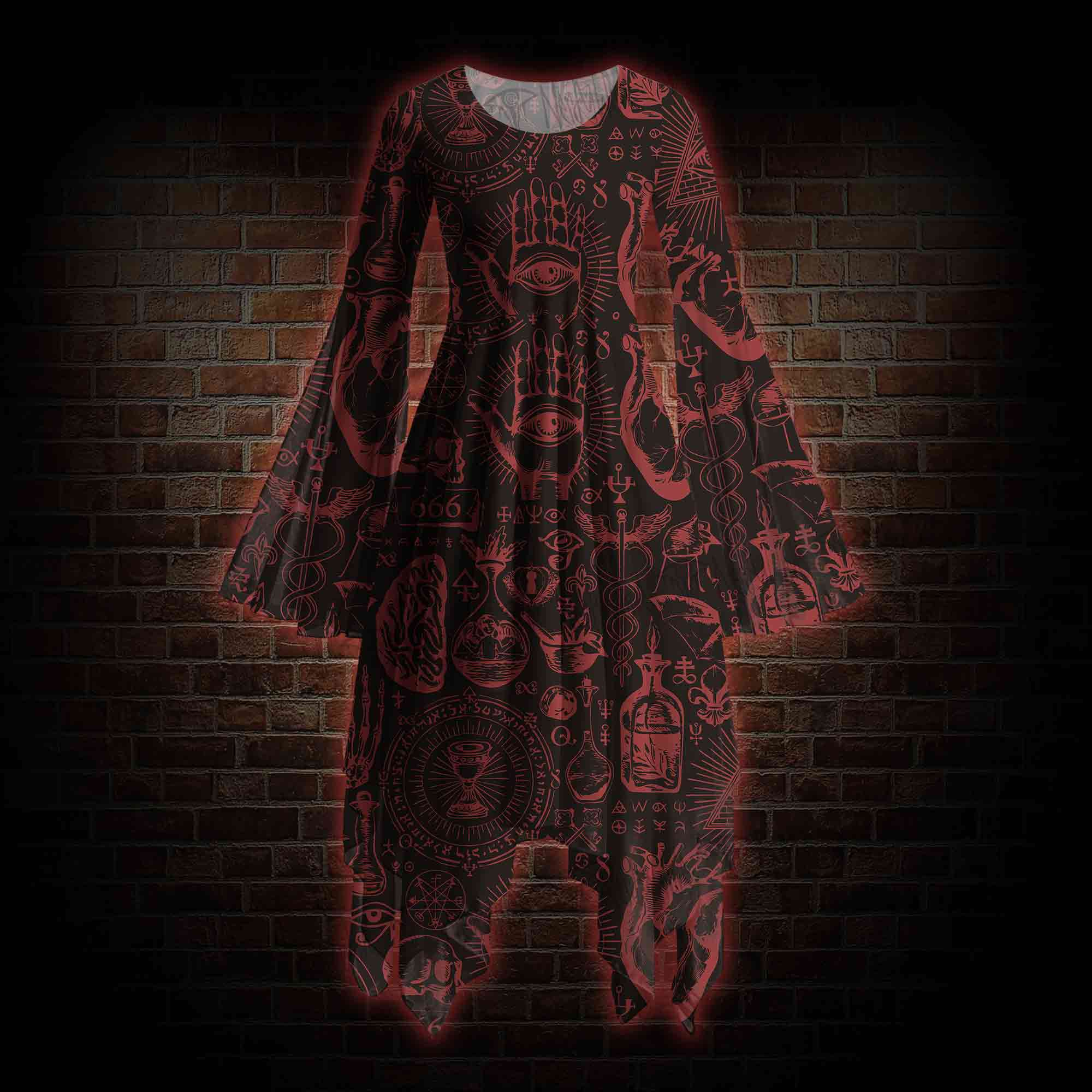 Occultism Cotton Bell-sleeve Handkerchief-hem Dress