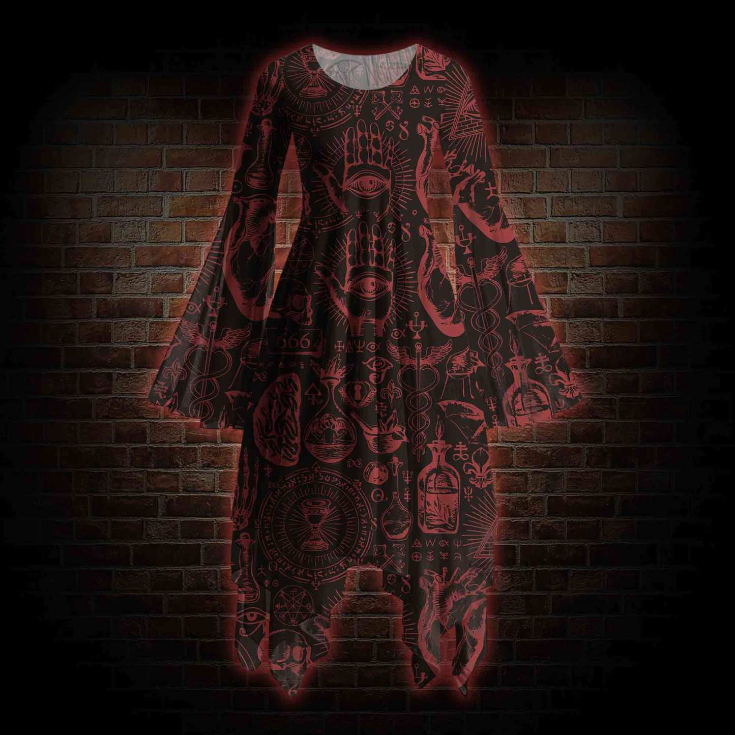Occultism Cotton Bell-sleeve Handkerchief-hem Dress