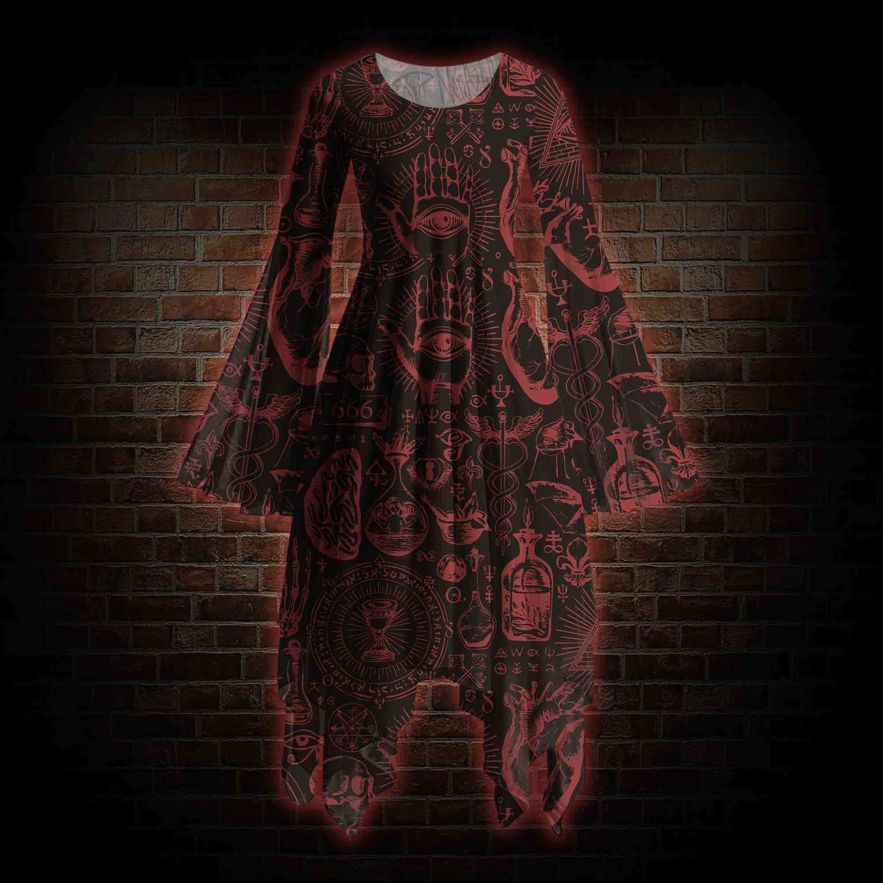 Occultism Cotton Bell-sleeve Handkerchief-hem Dress