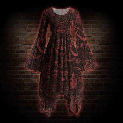 Occultism Cotton Bell-sleeve Handkerchief-hem Dress