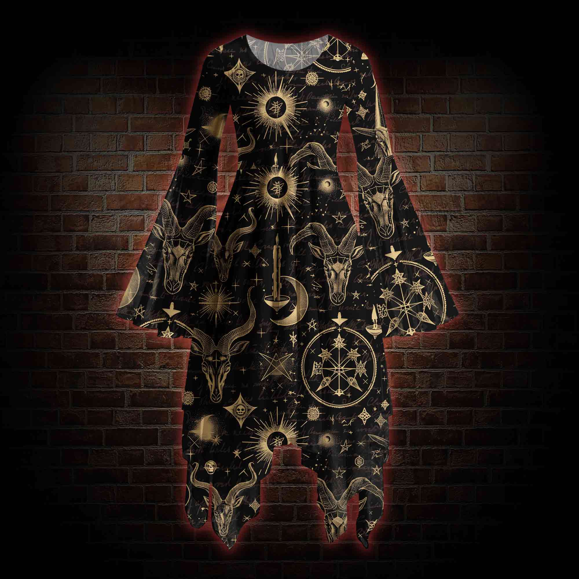 Baphomet Bell-sleeve Handkerchief-hem Dress