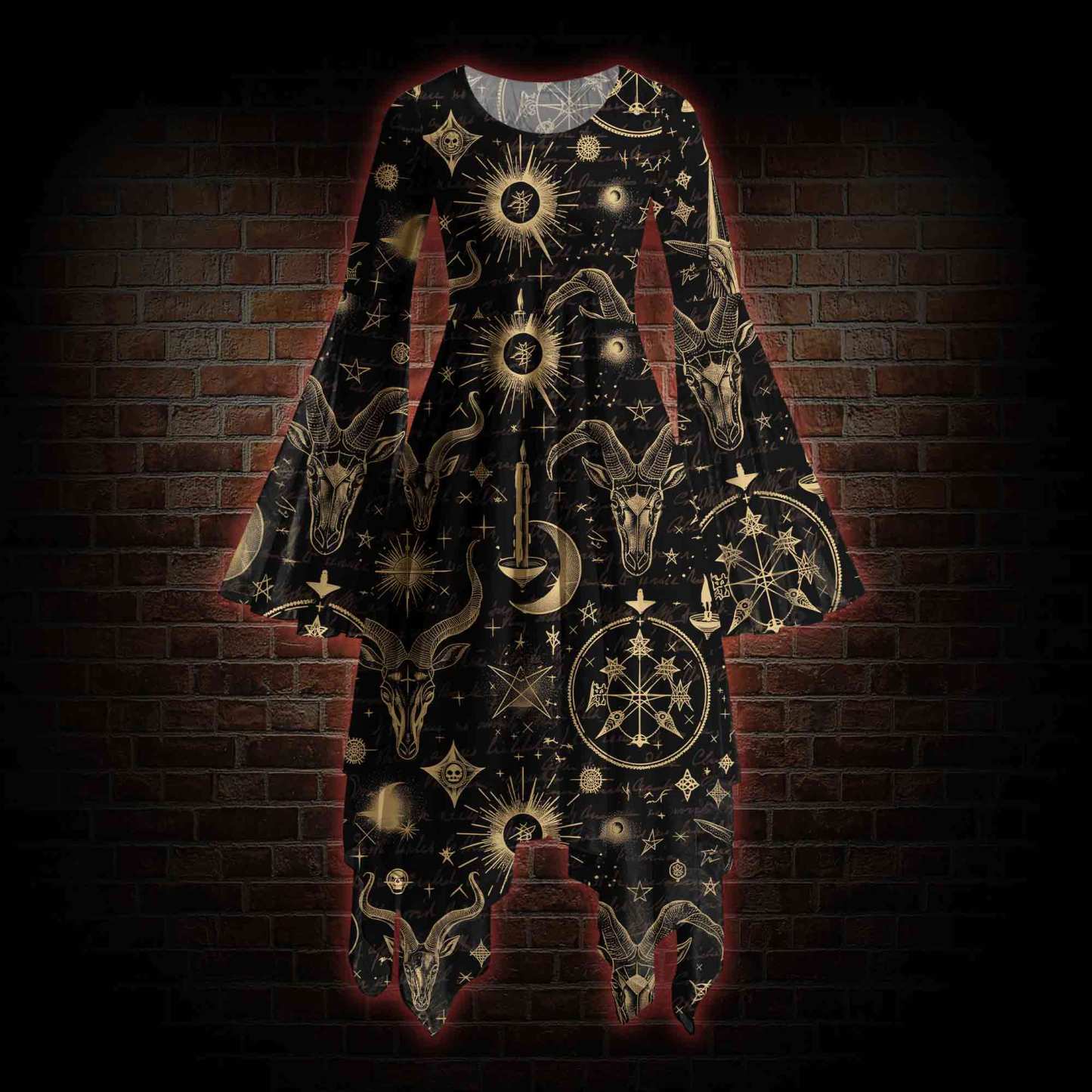 Baphomet Bell-sleeve Handkerchief-hem Dress