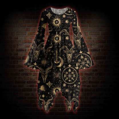 Baphomet Bell-sleeve Handkerchief-hem Dress