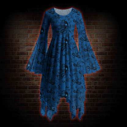 Deep Sea Monster Bell-sleeve Handkerchief-hem Dress