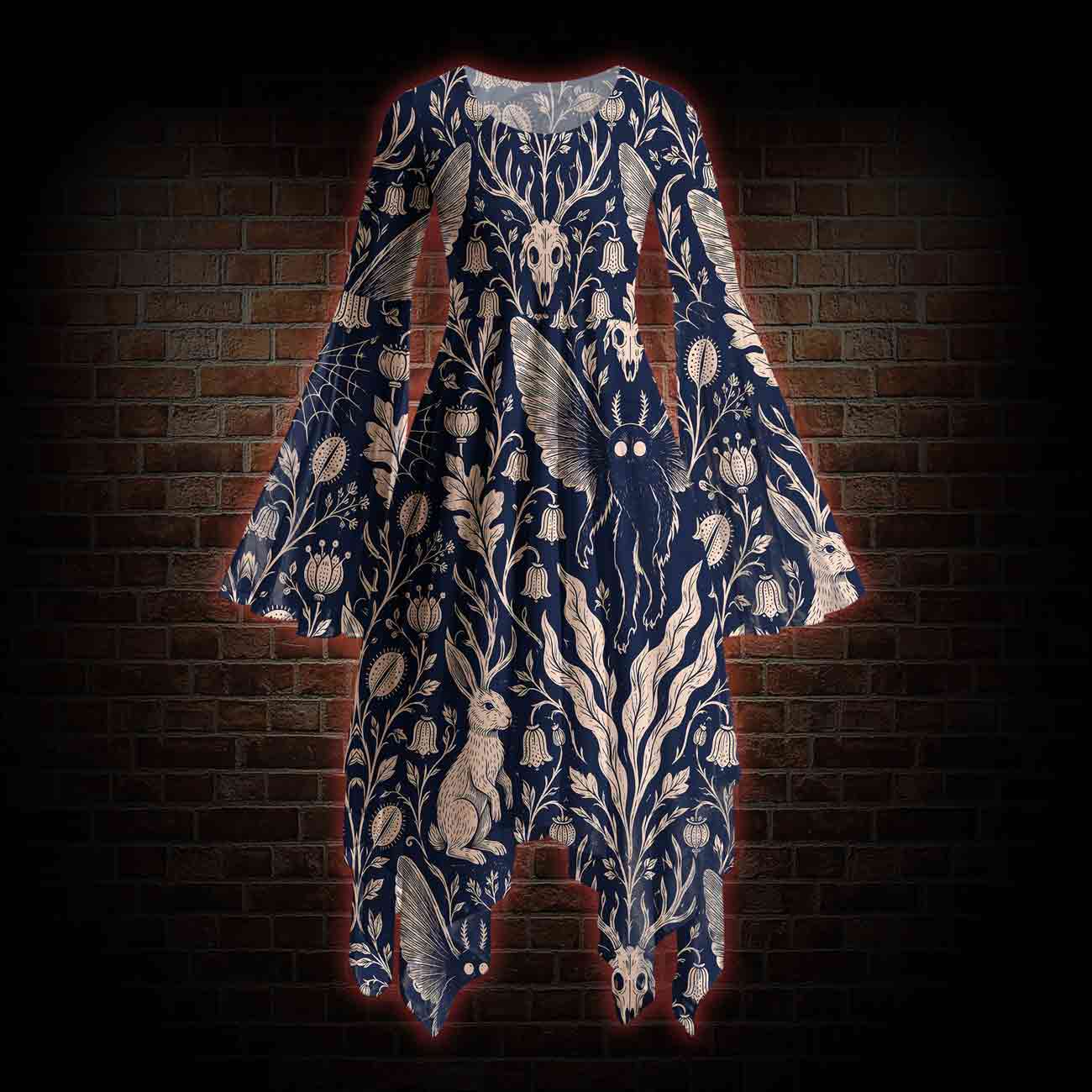 Cryptids Bell-sleeve Handkerchief-hem Dress