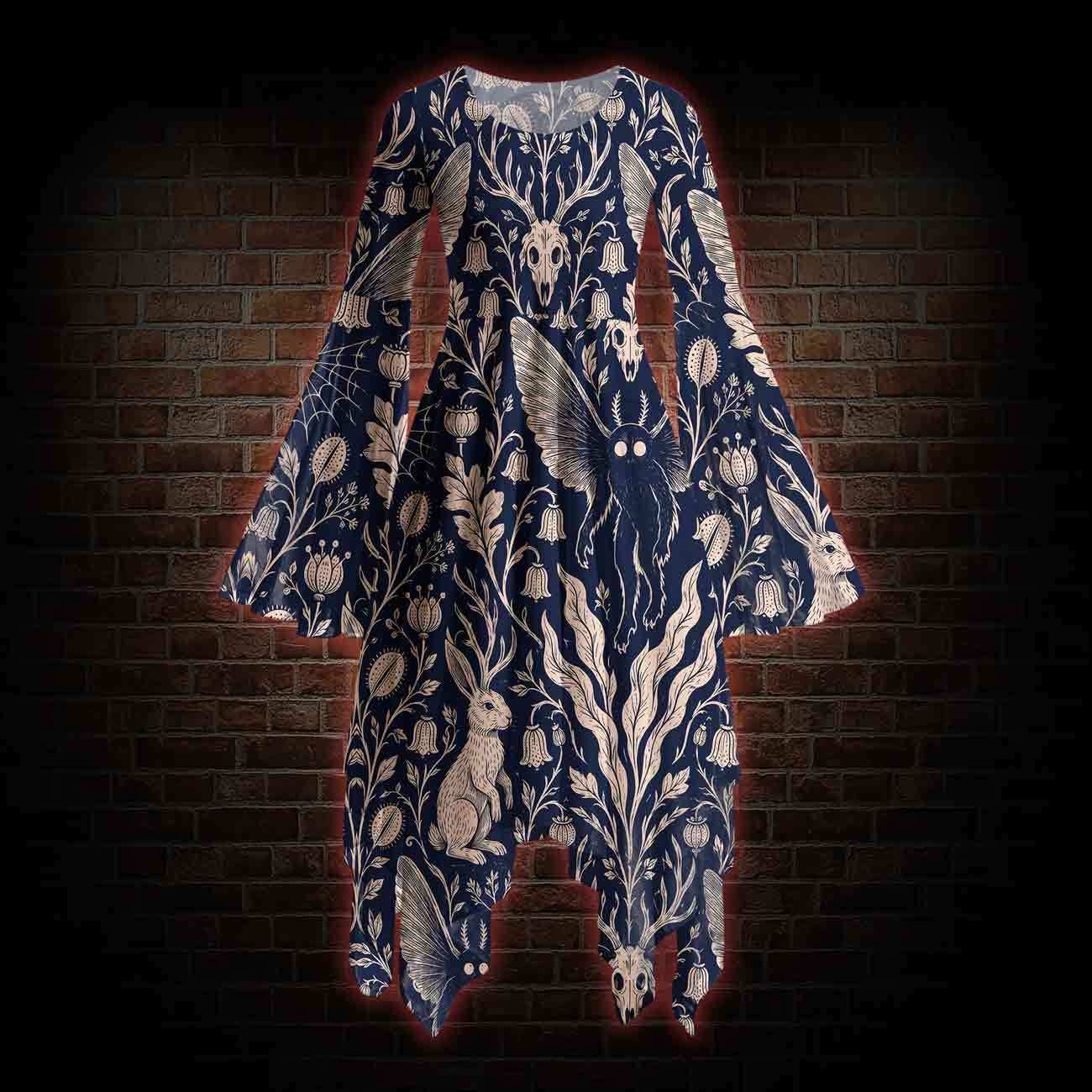 Cryptids Bell-sleeve Handkerchief-hem Dress