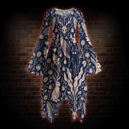 Cryptids Bell-sleeve Handkerchief-hem Dress