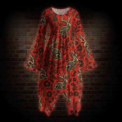Jacklope and Flower Bell-sleeve Handkerchief-hem Dress