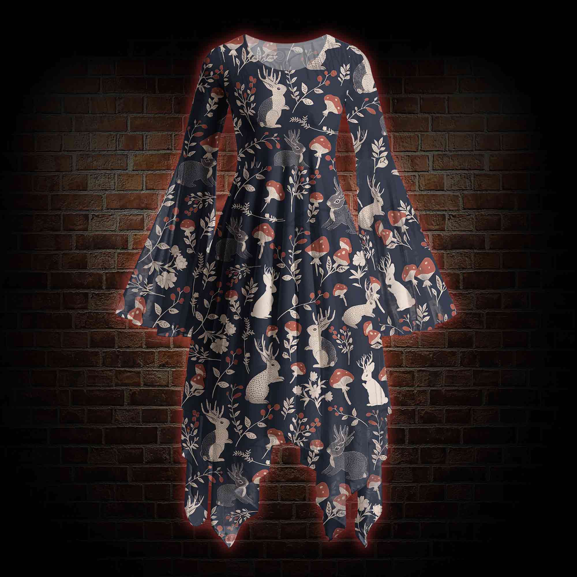 Jackalope Bell-sleeve Handkerchief-hem Dress