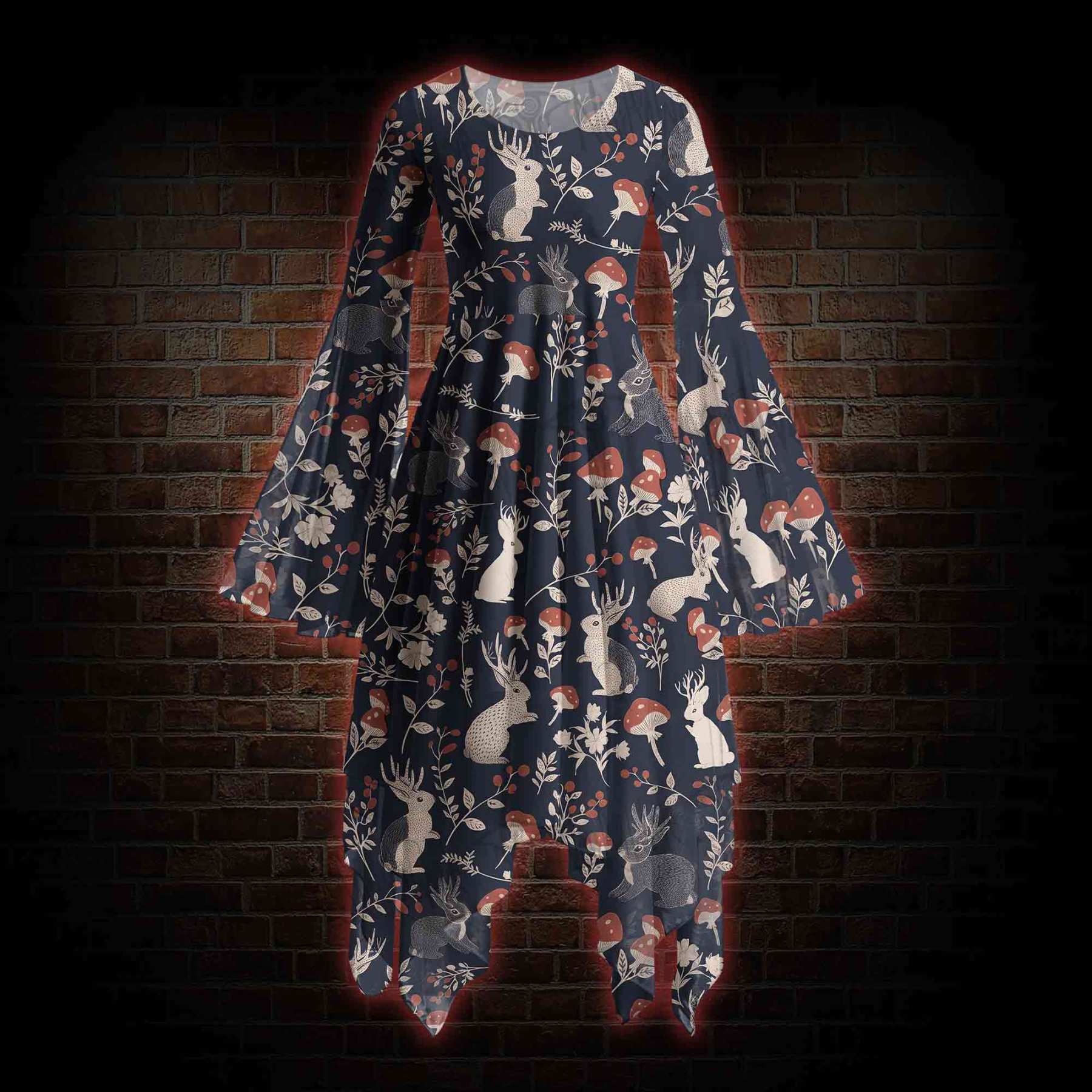 Jackalope Bell-sleeve Handkerchief-hem Dress