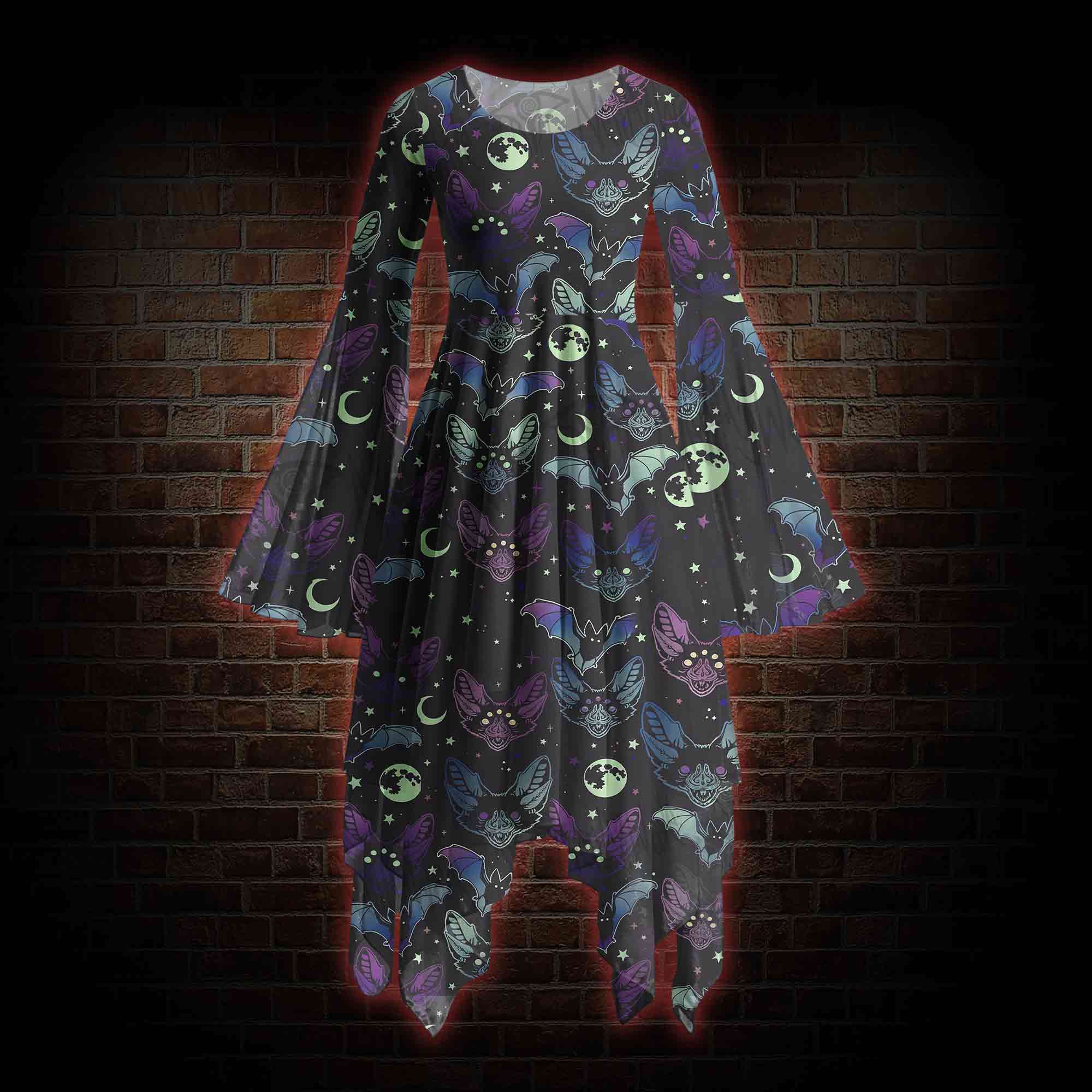 Bats Bell-sleeve Handkerchief-hem Dress