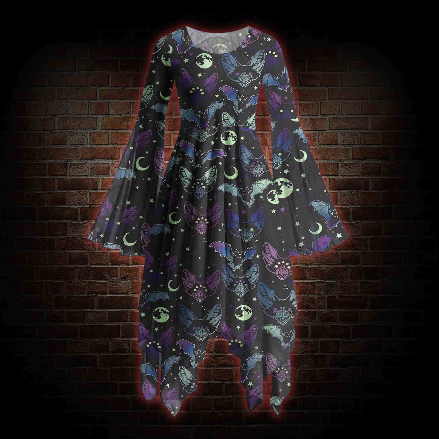 Bats Bell-sleeve Handkerchief-hem Dress
