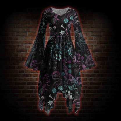 Forbidden Flora Bell-sleeve Handkerchief-hem Dress