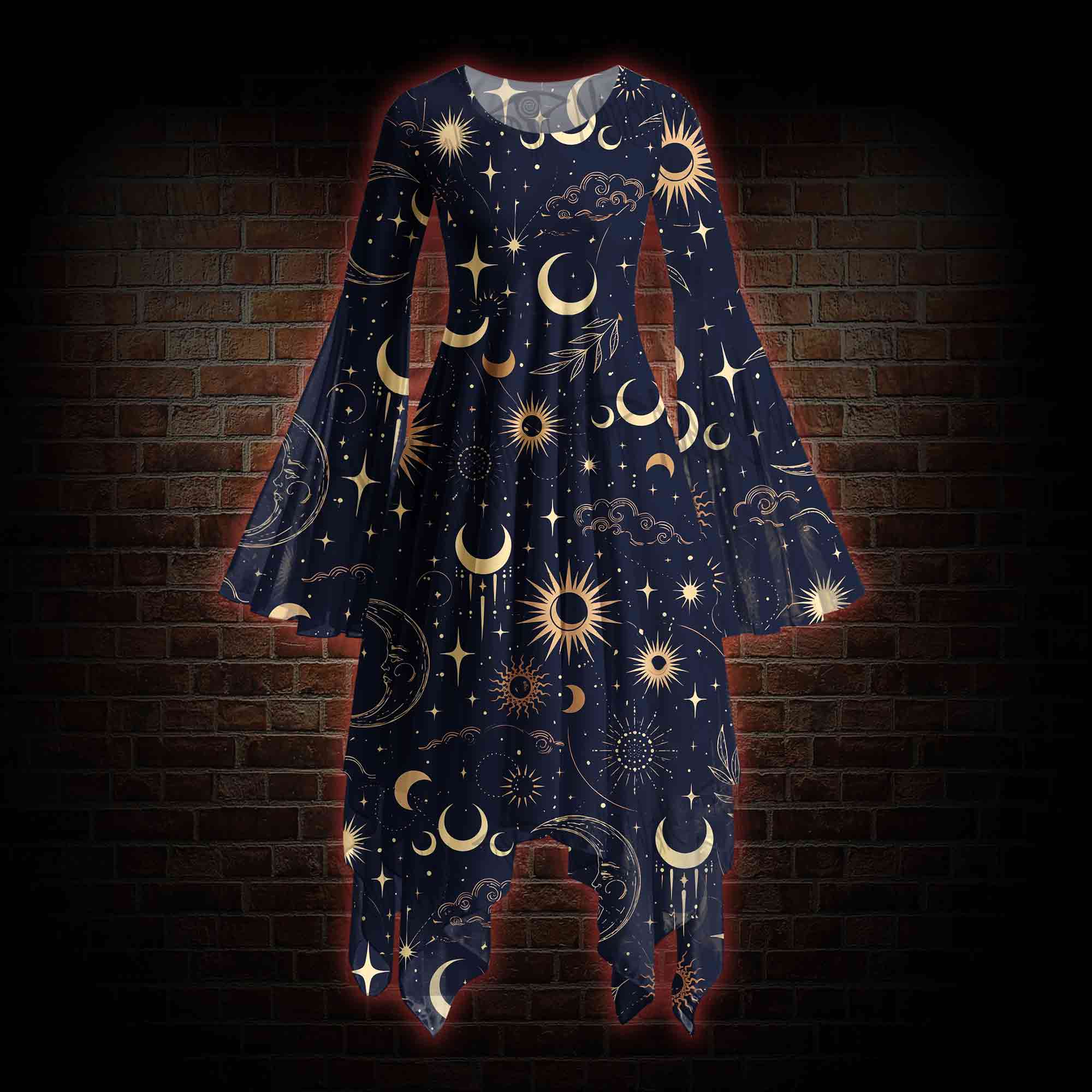 Celestial Aesthetic Bell-sleeve Handkerchief-hem Dress