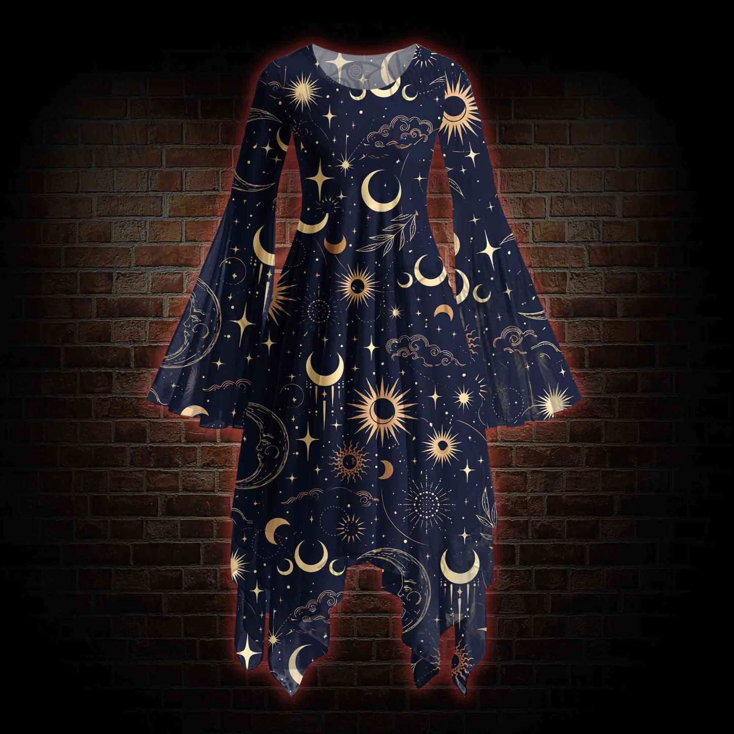 Celestial Aesthetic Bell-sleeve Handkerchief-hem Dress
