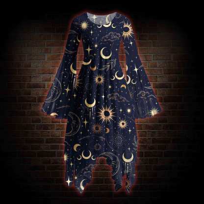 Celestial Aesthetic Bell-sleeve Handkerchief-hem Dress