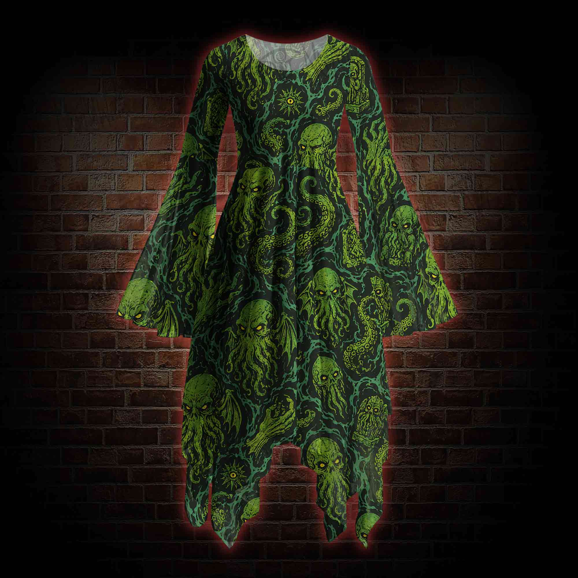 Cthulhu Mythos Bell-sleeve Handkerchief-hem Dress