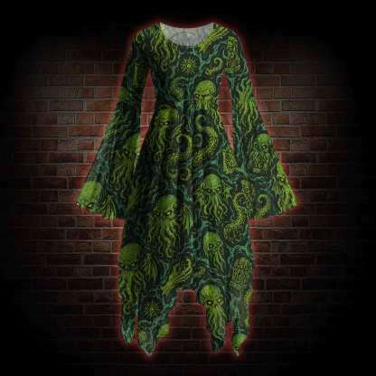 Cthulhu Mythos Bell-sleeve Handkerchief-hem Dress