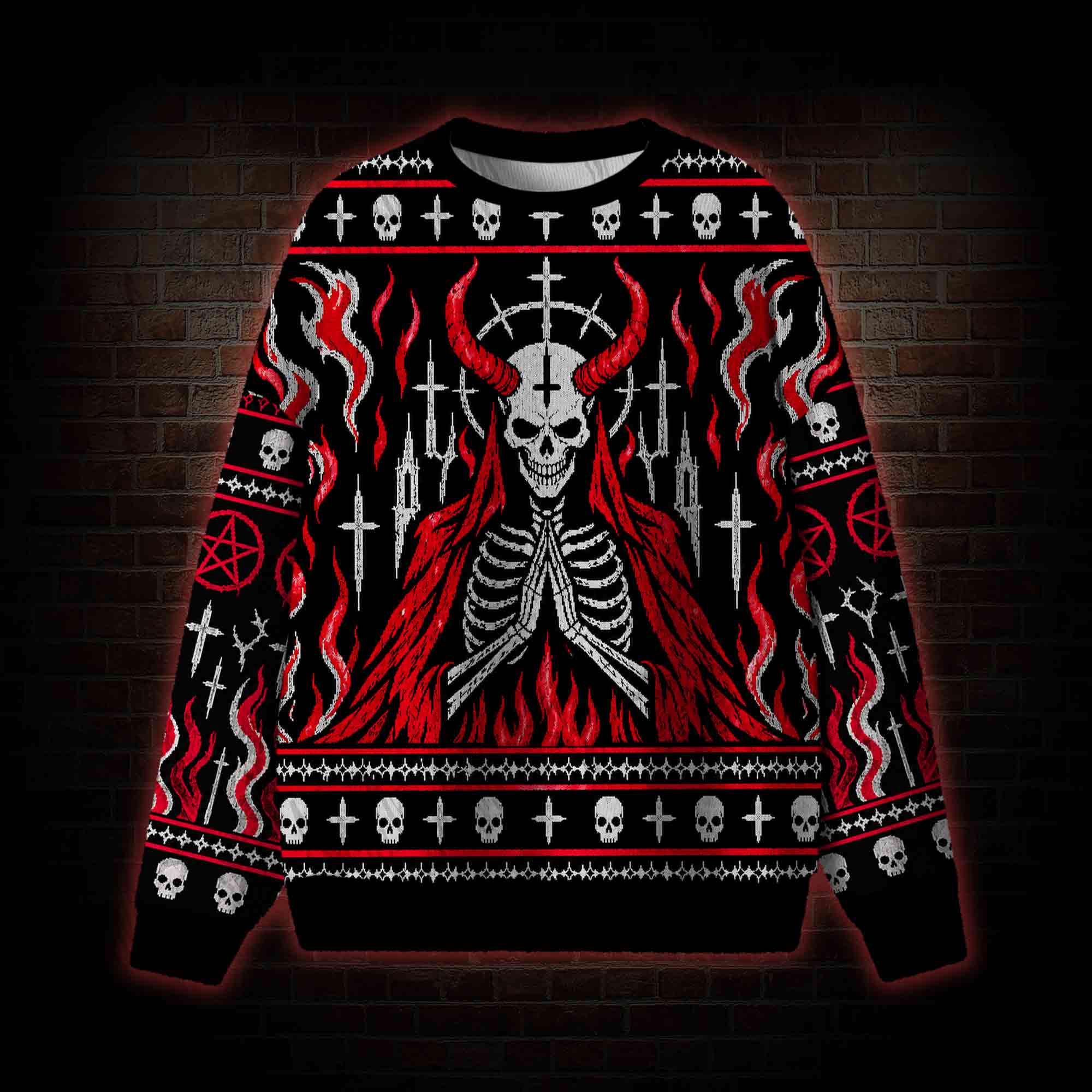 Satanic Majesty Skeleton Ugly Sweatshirts