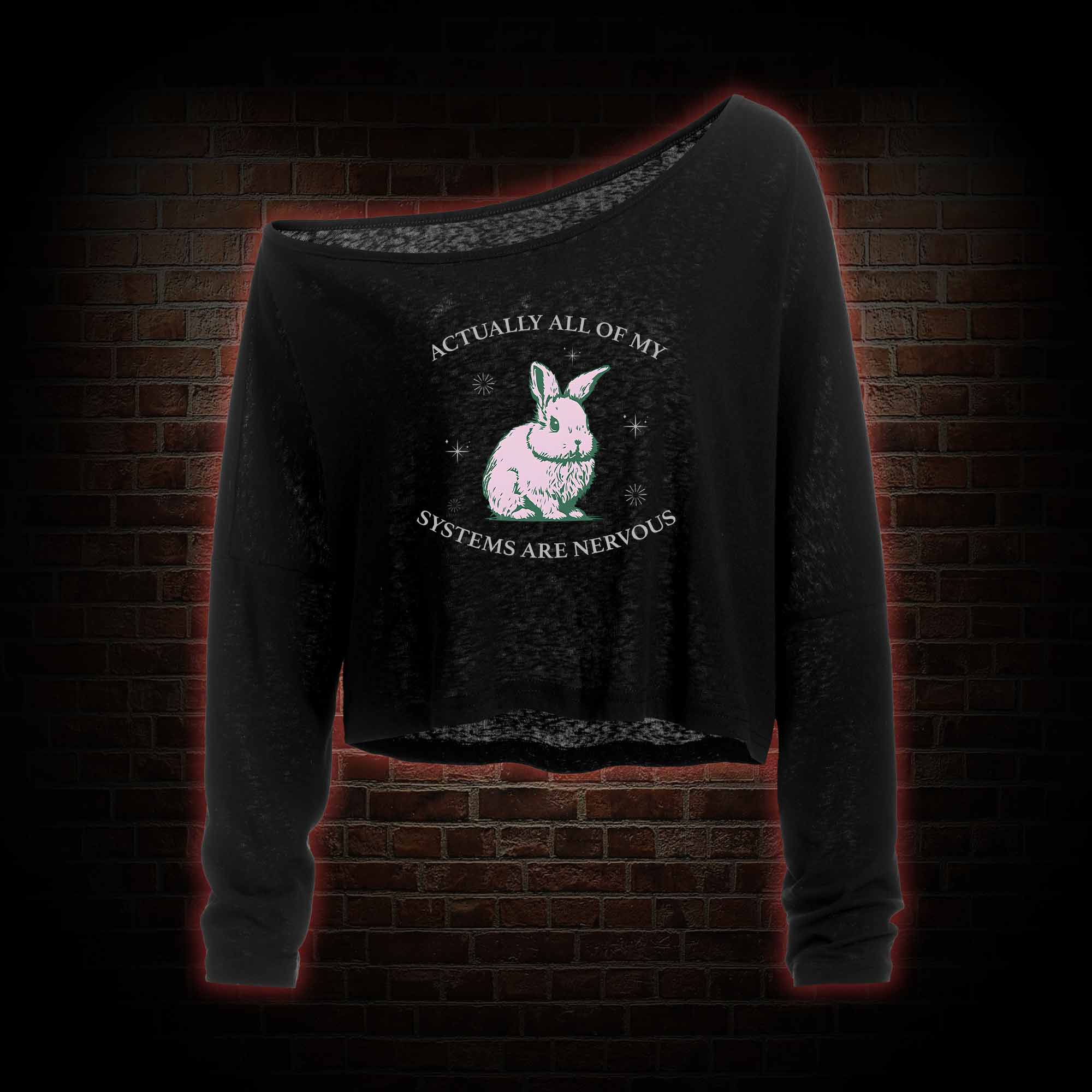 Actually All of My Systems are Nervous Lightweight Off Shoulder Cropped Long-sleeved Top