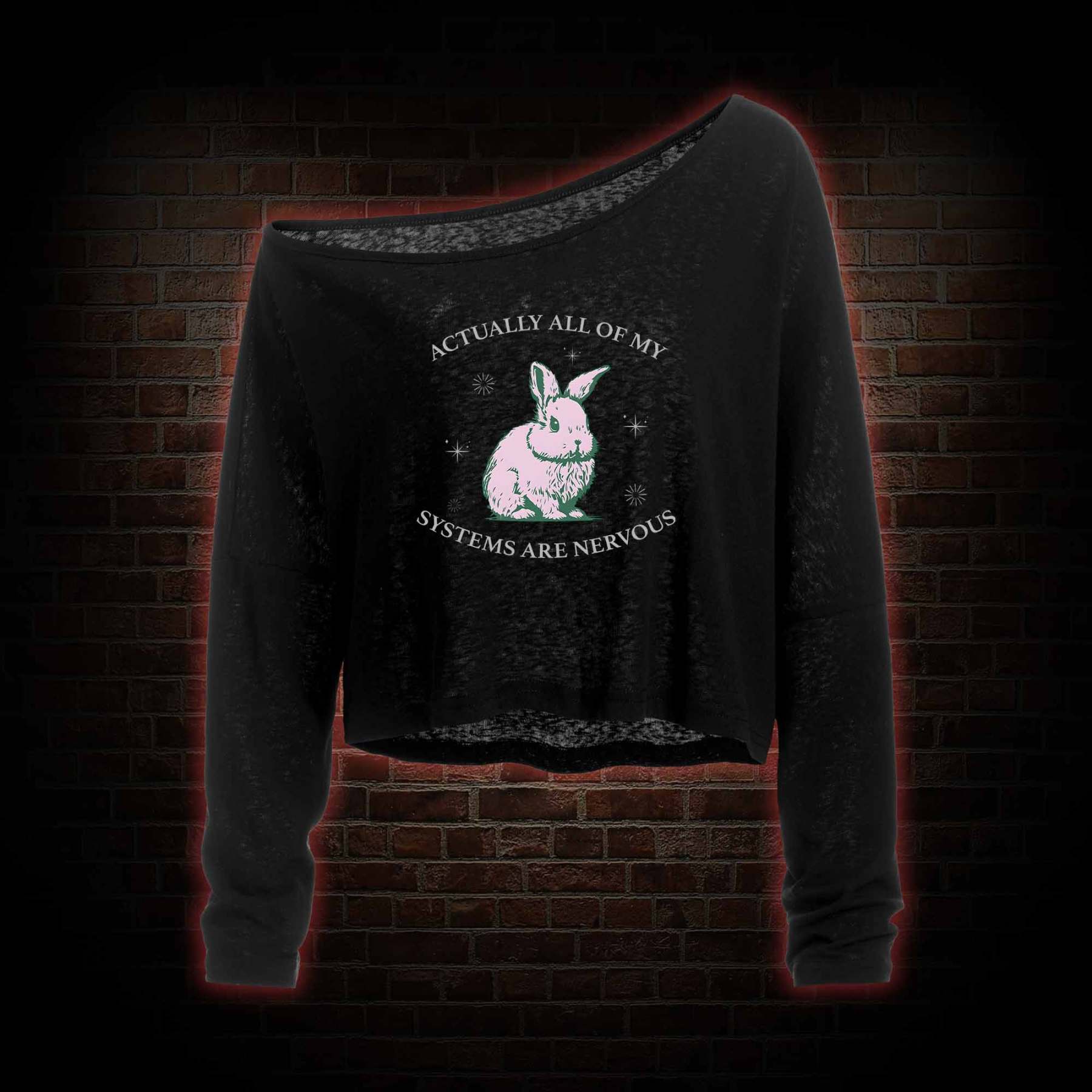 Actually All of My Systems are Nervous Lightweight Off Shoulder Cropped Long-sleeved Top