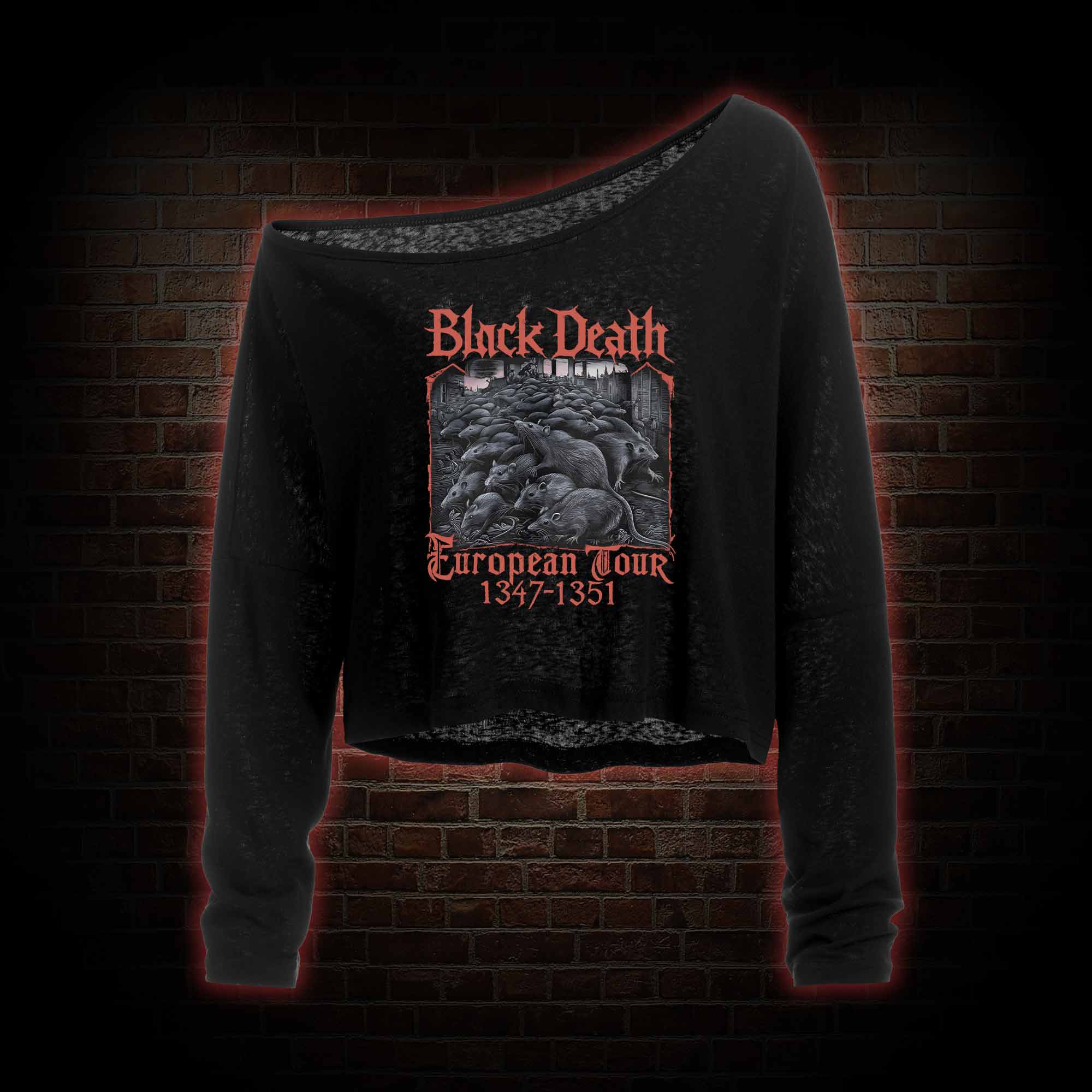 Vintage Black Death European Tour Off Shoulder Long Sleeve Top