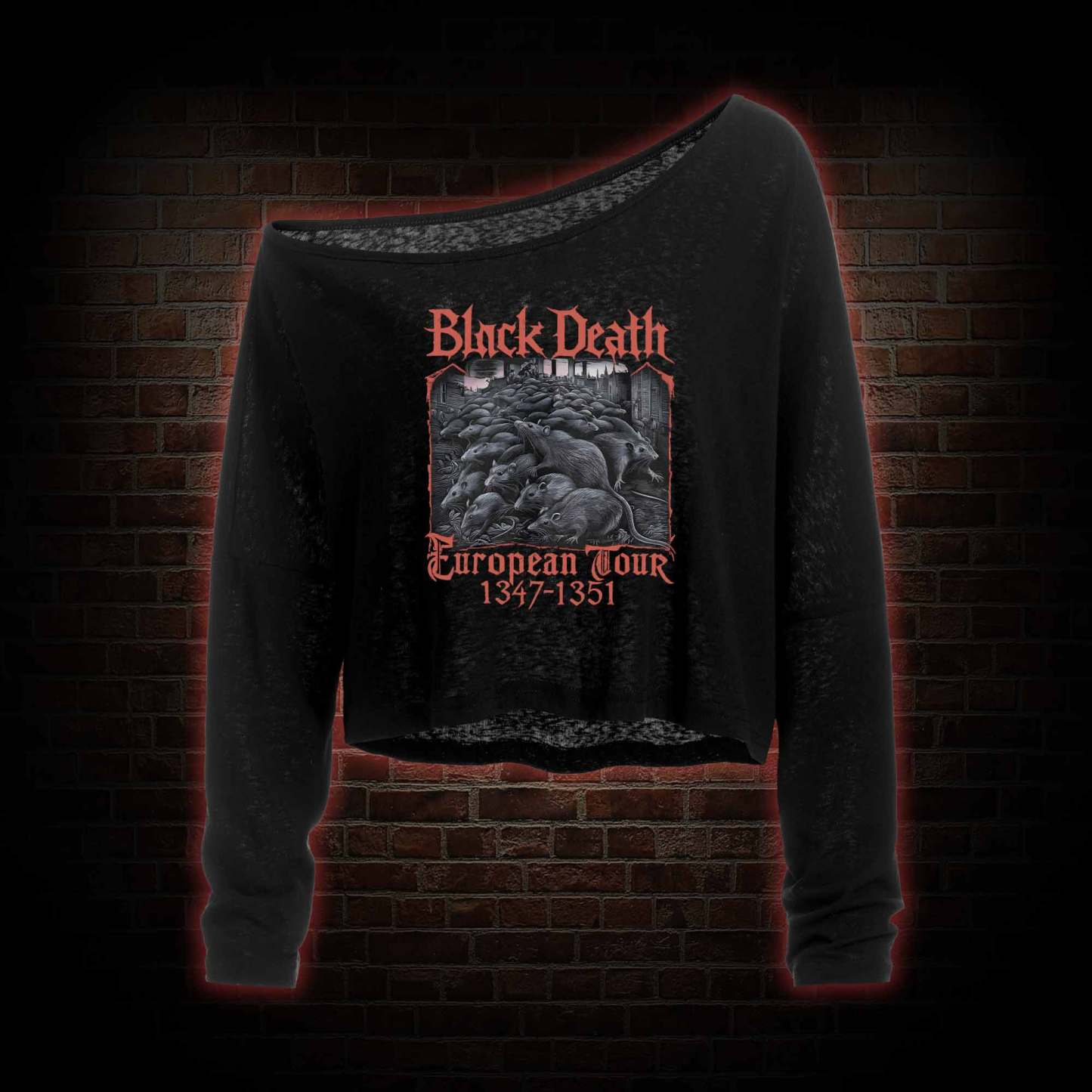 Vintage Black Death European Tour Off Shoulder Long Sleeve Top
