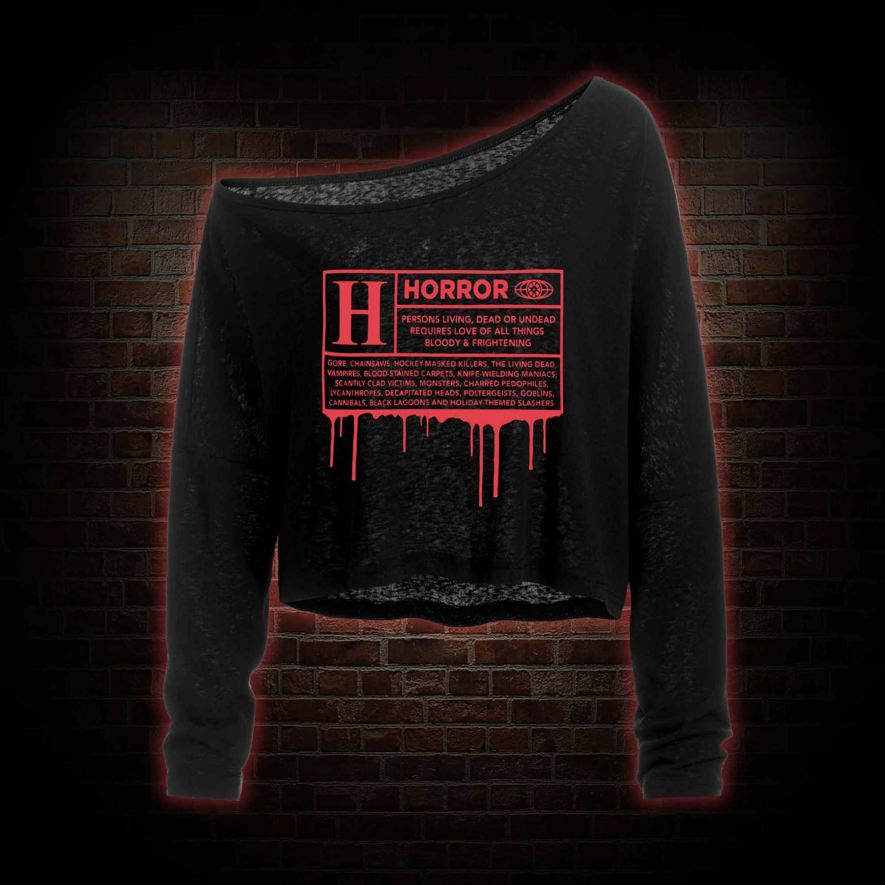 Horror Rating Off Shoulder Long Sleeve Top