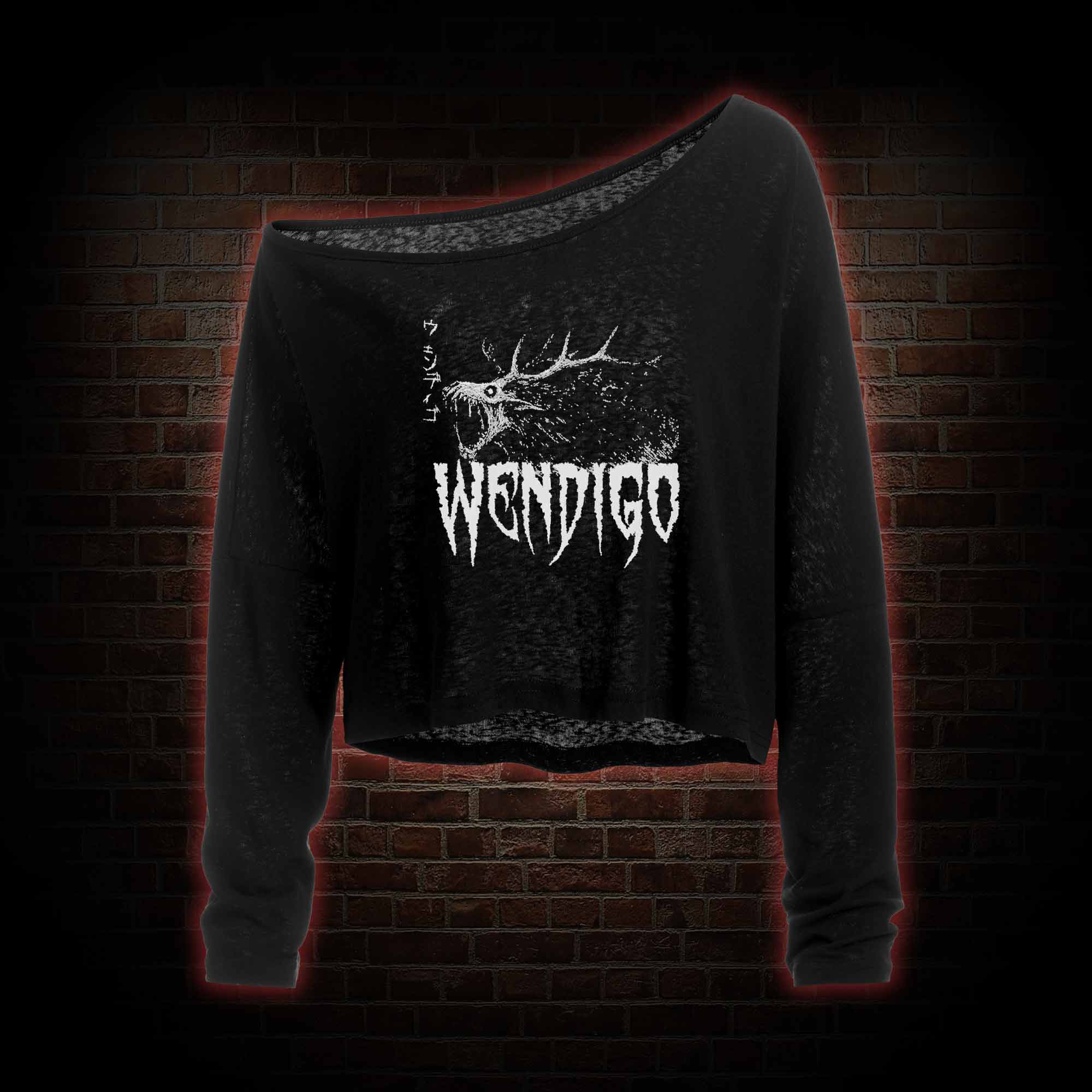 Wendigo Scary Monster Off Shoulder Long Sleeve Top