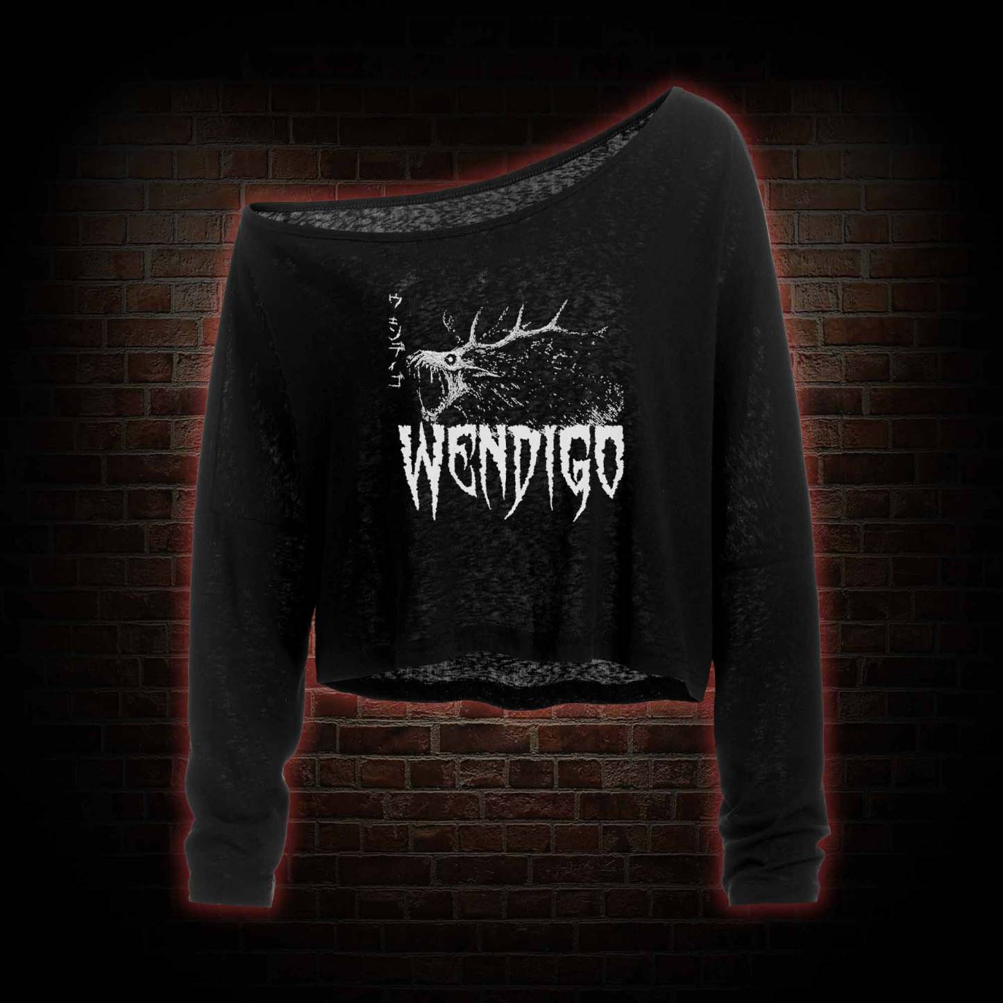 Wendigo Scary Monster Off Shoulder Long Sleeve Top