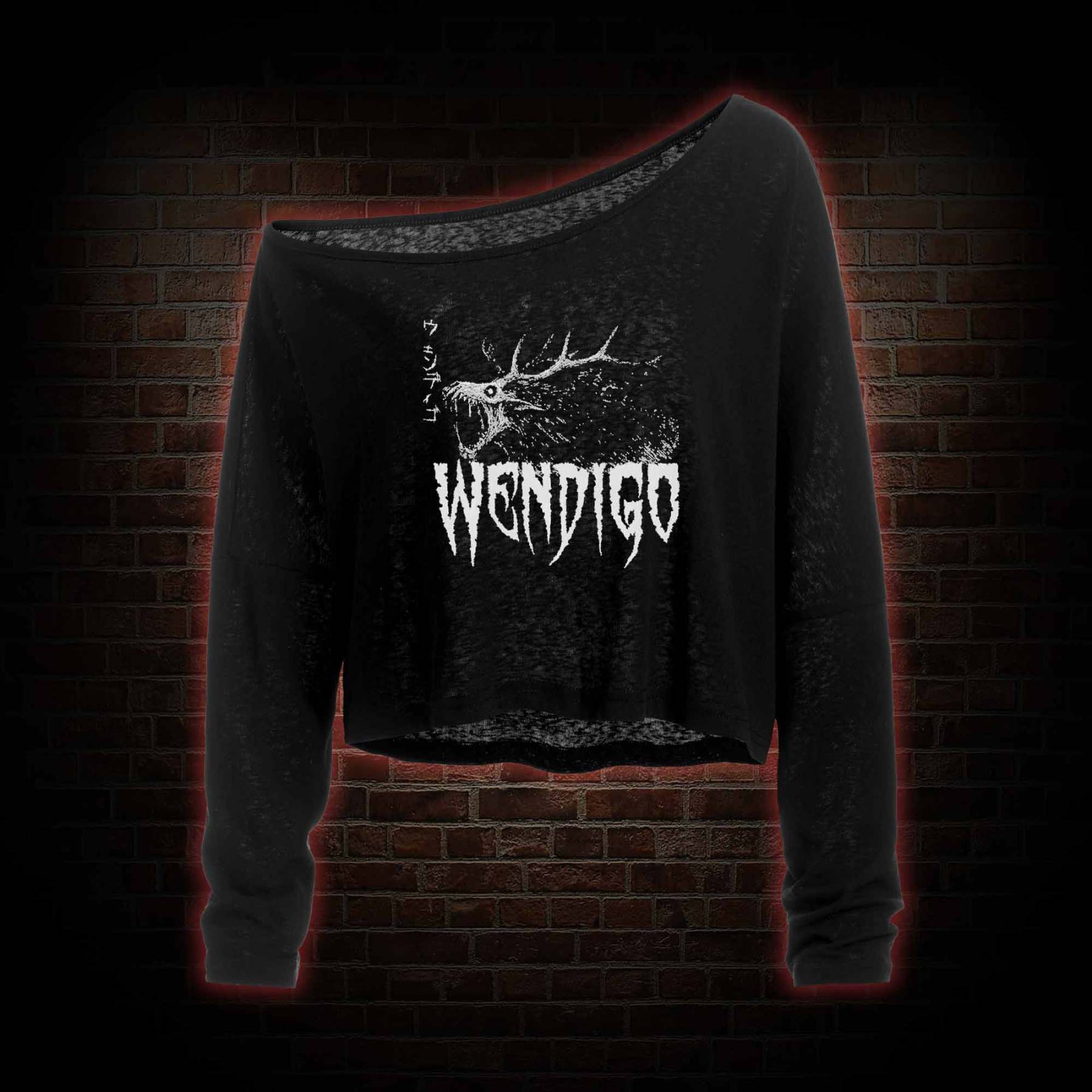 Wendigo Scary Monster Off Shoulder Long Sleeve Top