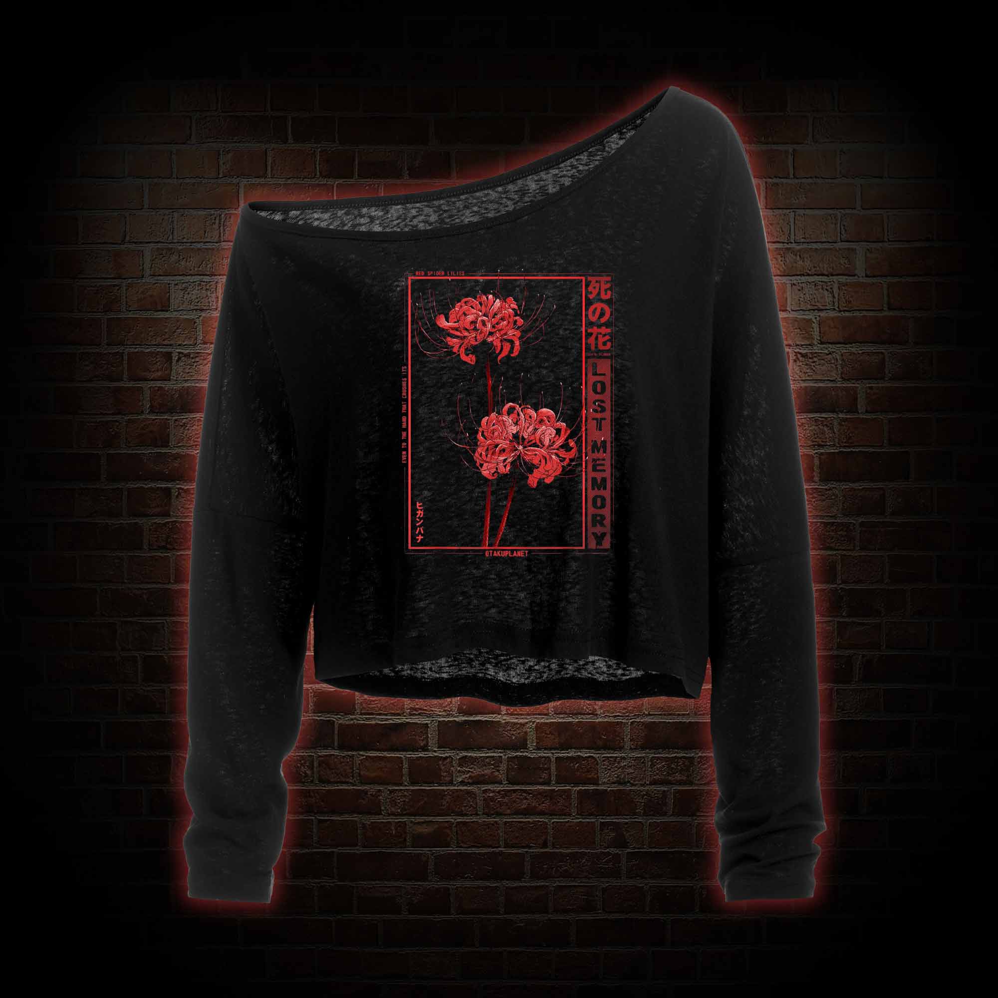 Red Spider Lily Off Shoulder Long Sleeve Top