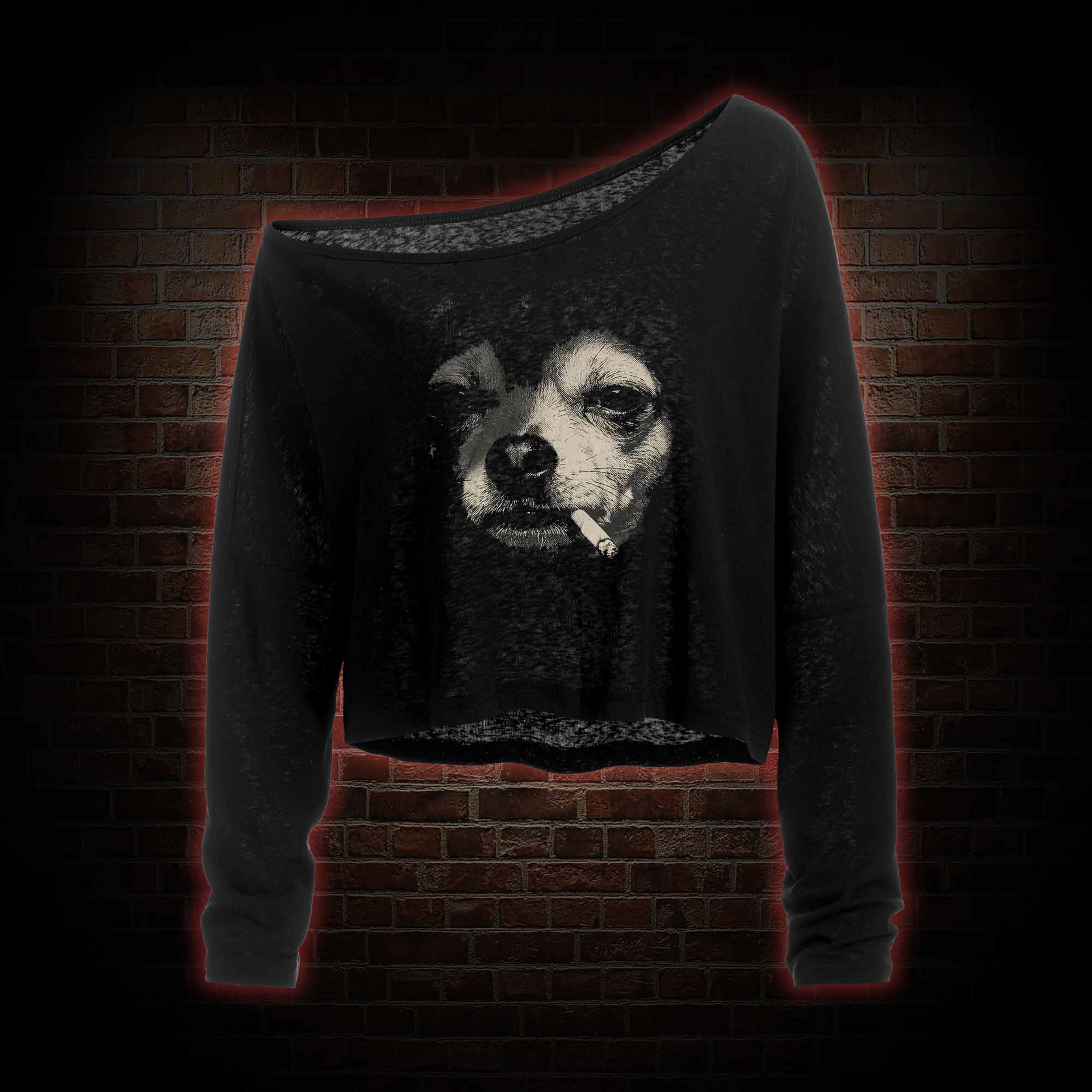 Smoking Chihuahua Off Shoulder Long Sleeve Top