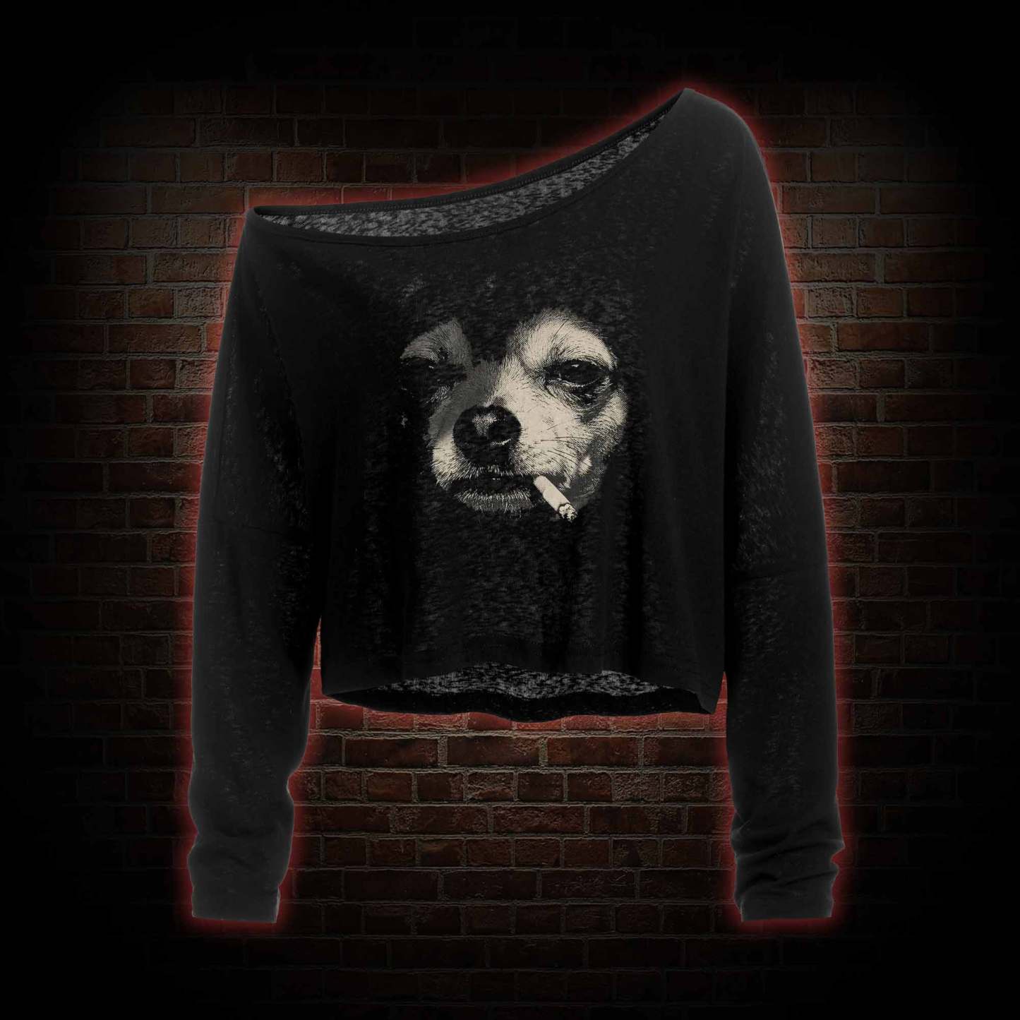Smoking Chihuahua Off Shoulder Long Sleeve Top